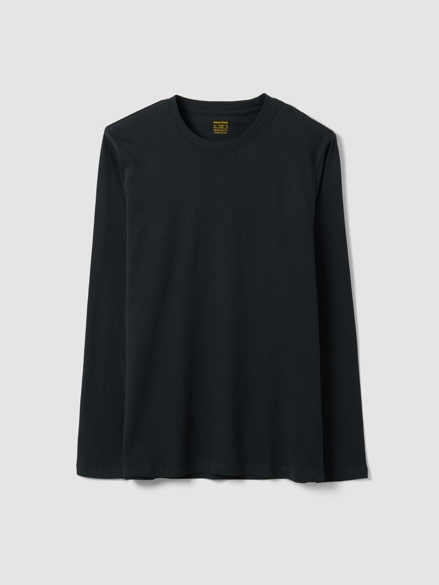 Black long-sleeve crew-neck T-shirt in 100% organic cotton_0