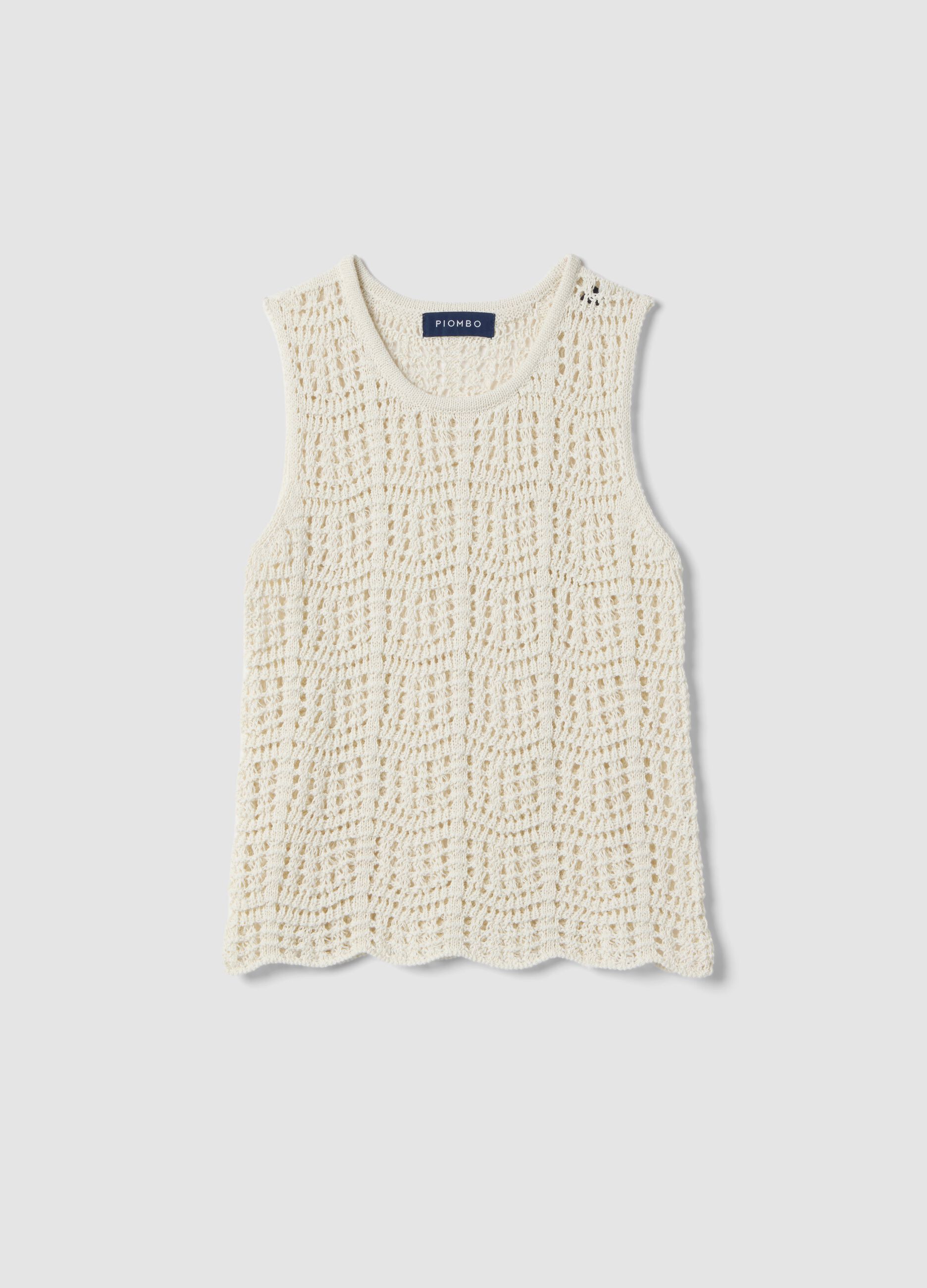 White cotton blend tank top regular fit with mesh texture
