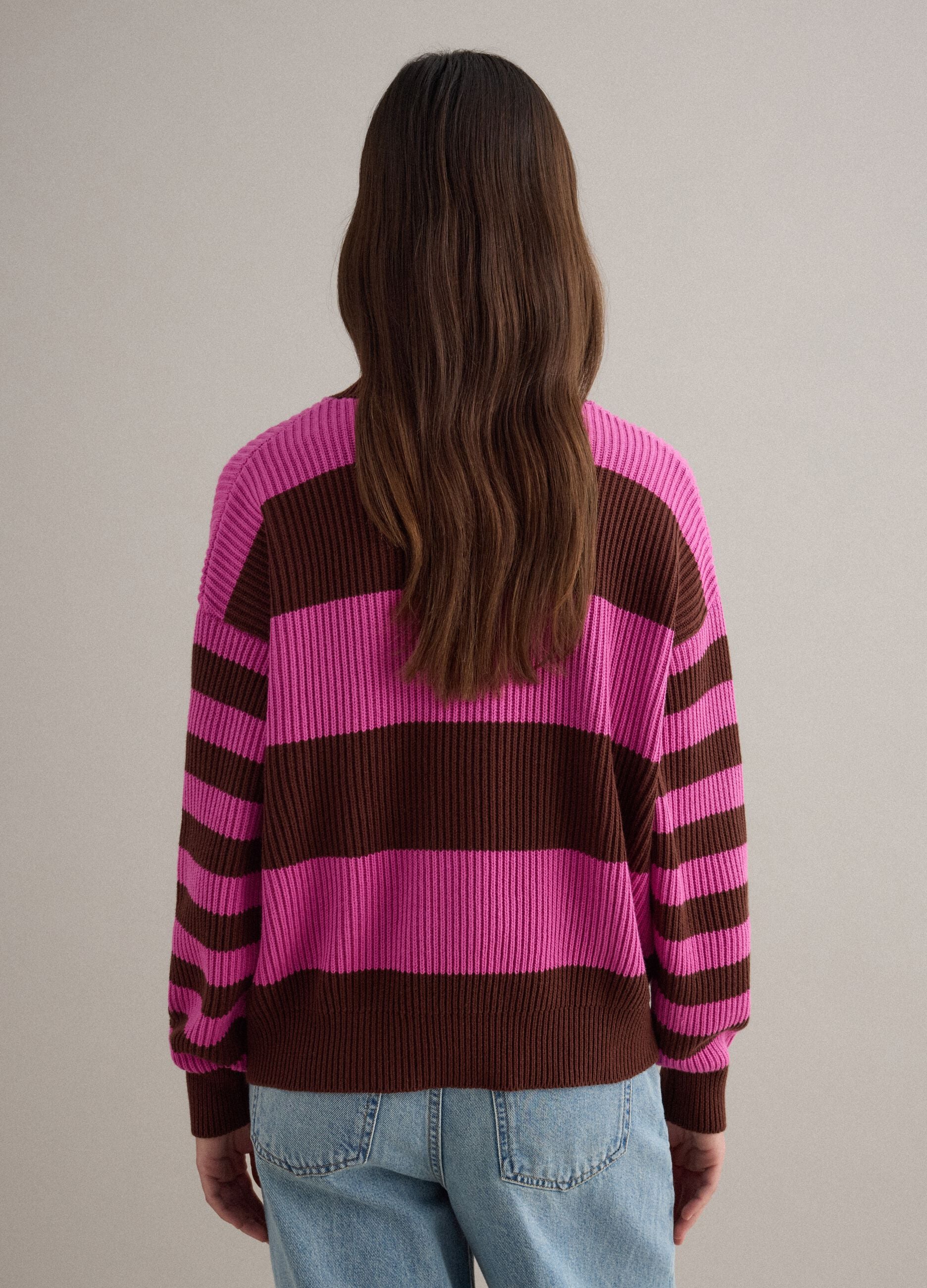 Multicoloured striped crew neck sweater in regular fit cotton blend