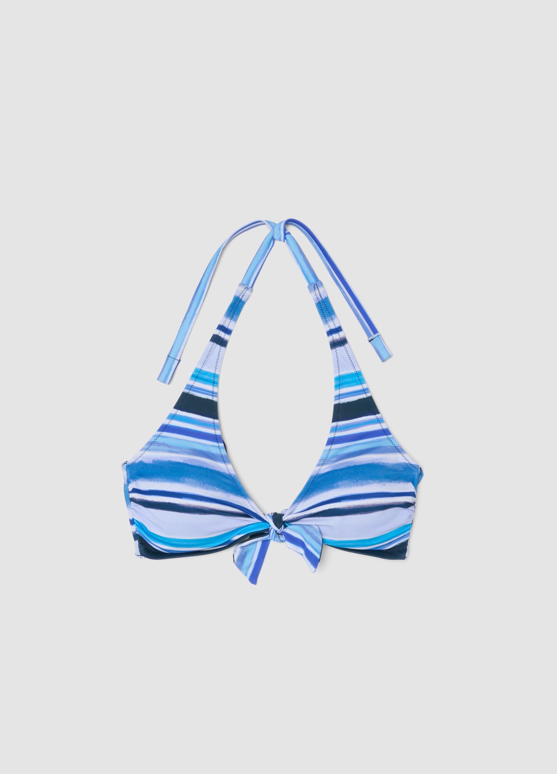 Blue triangle bikini top in stretch fabric