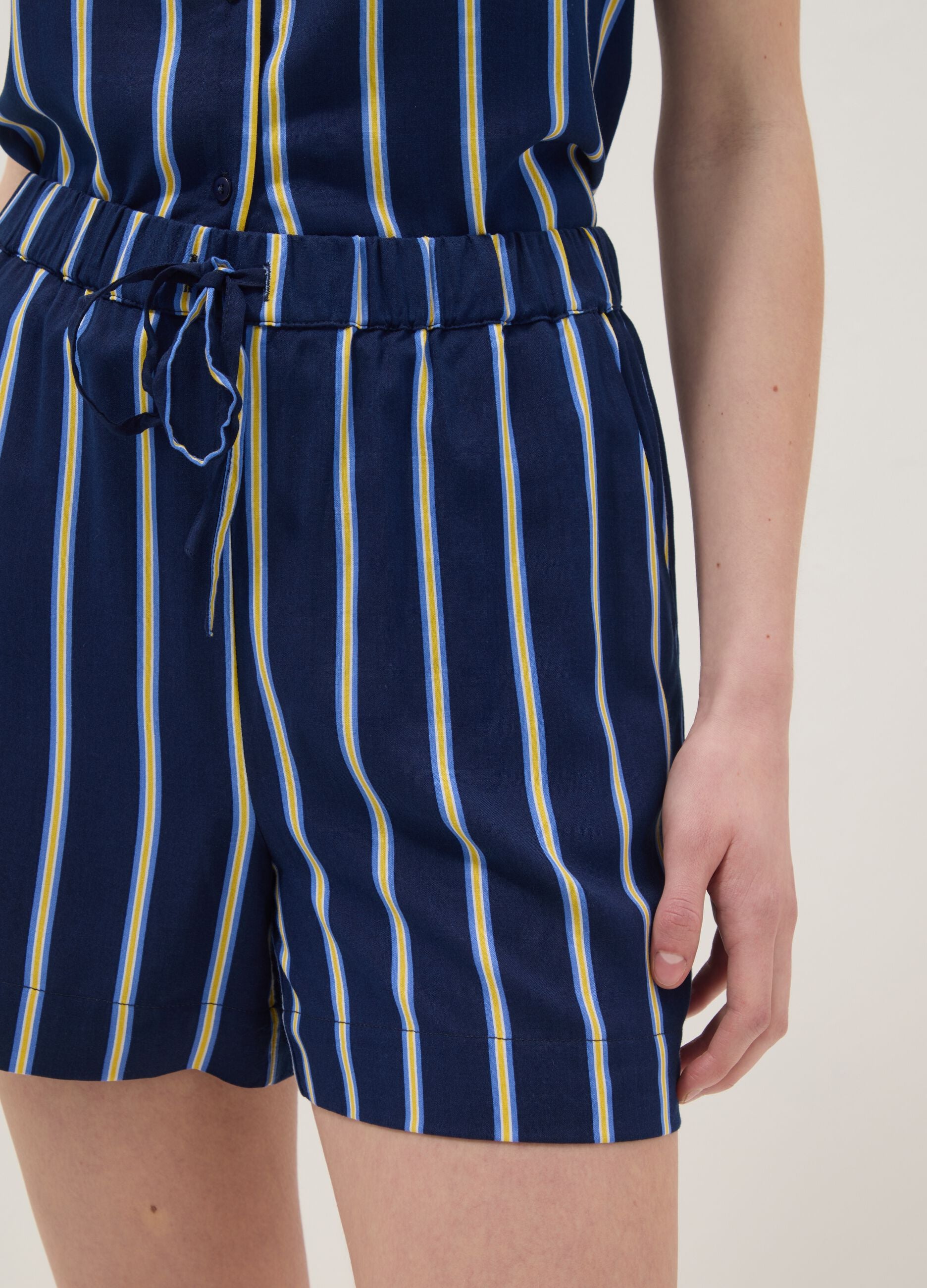 Blue striped pure viscose shorts