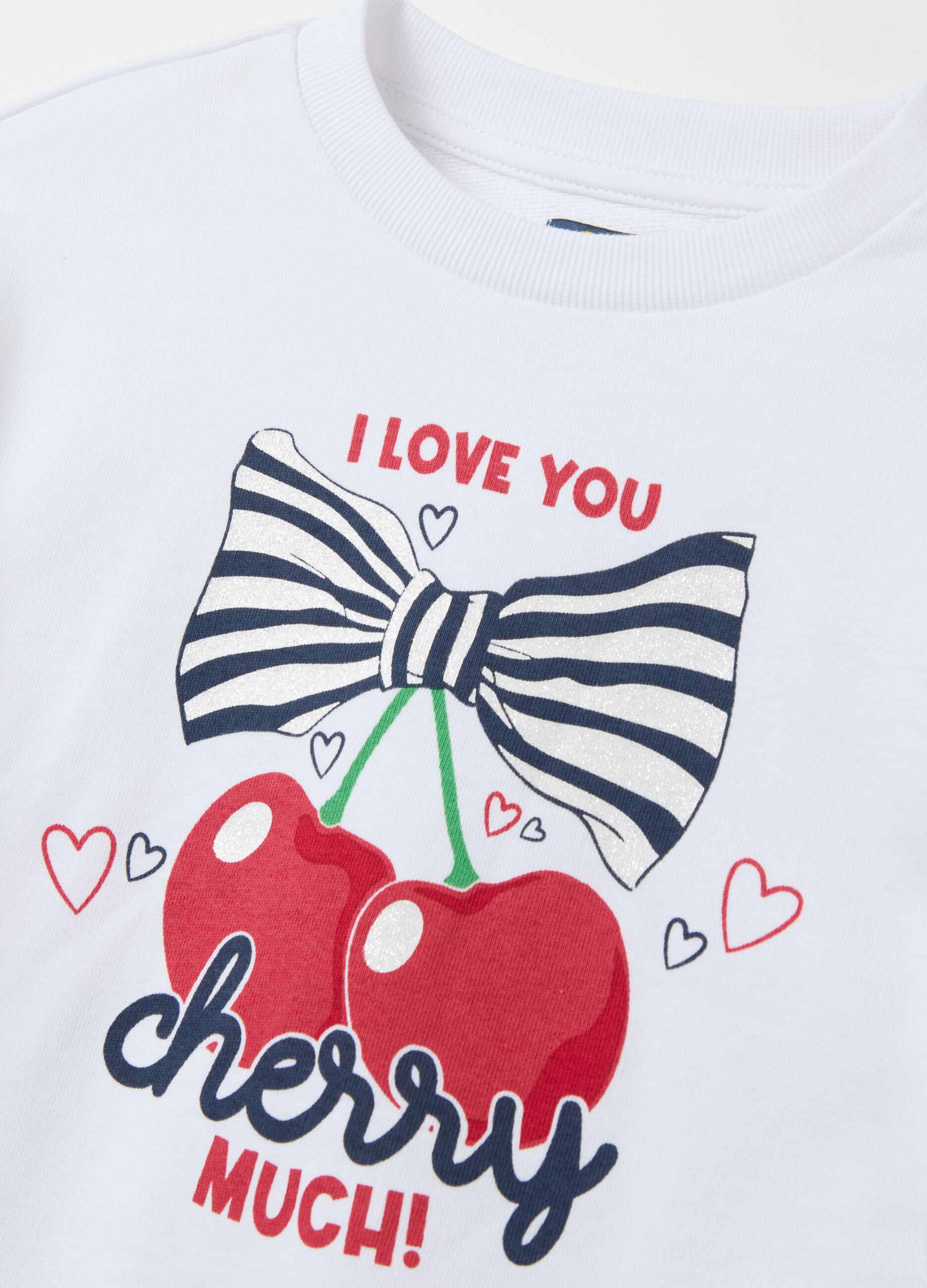 Sweatshirt with flounce and "I love you cherry much&rdquo; print