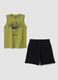 Green and blue pure cotton set with vest top and shorts_3