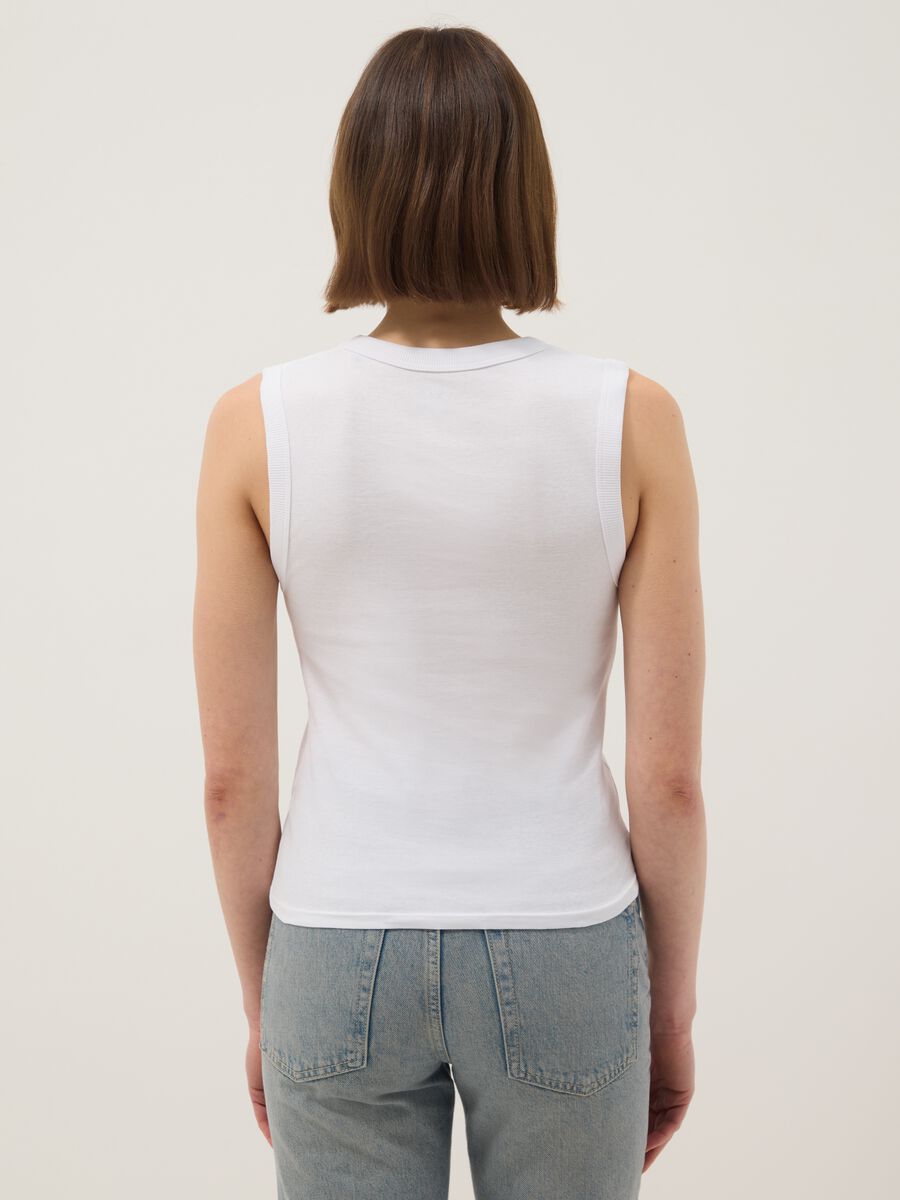 White pure cotton V-neck regular fit tank top_1