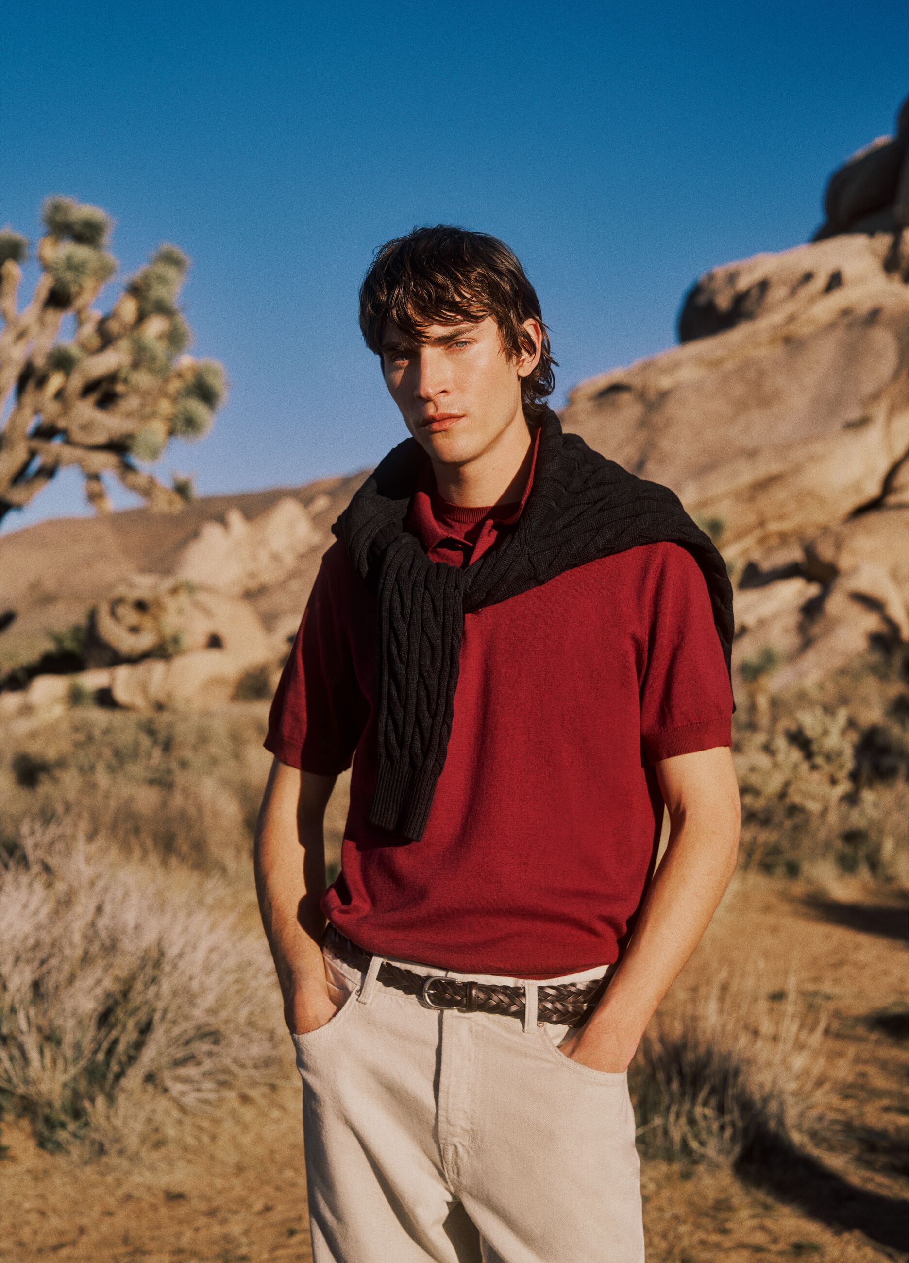 Polo in misto cotone, lino e seta rossa regular fit
