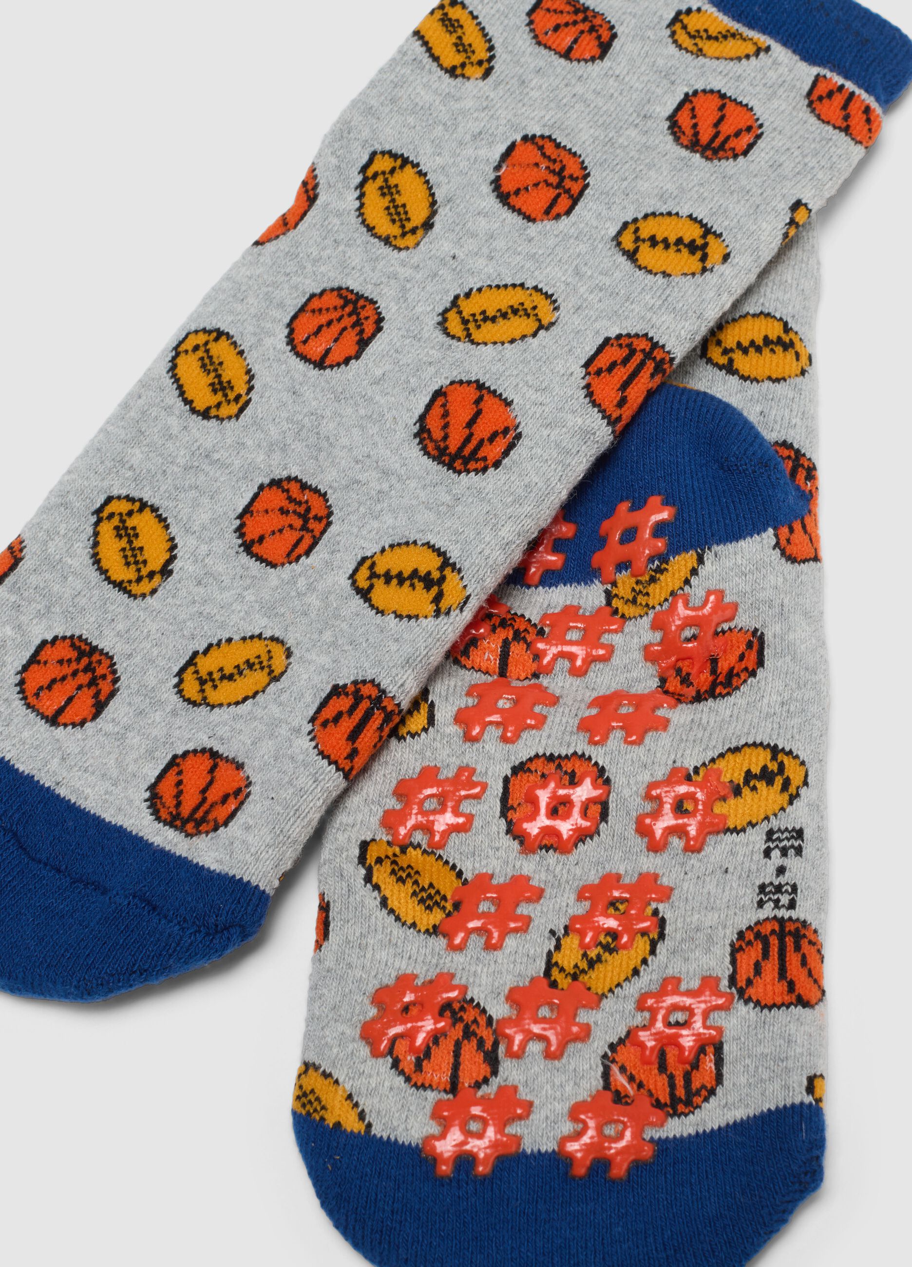 Bipack multicoloured cotton blend children's socks with basketball embroidery
