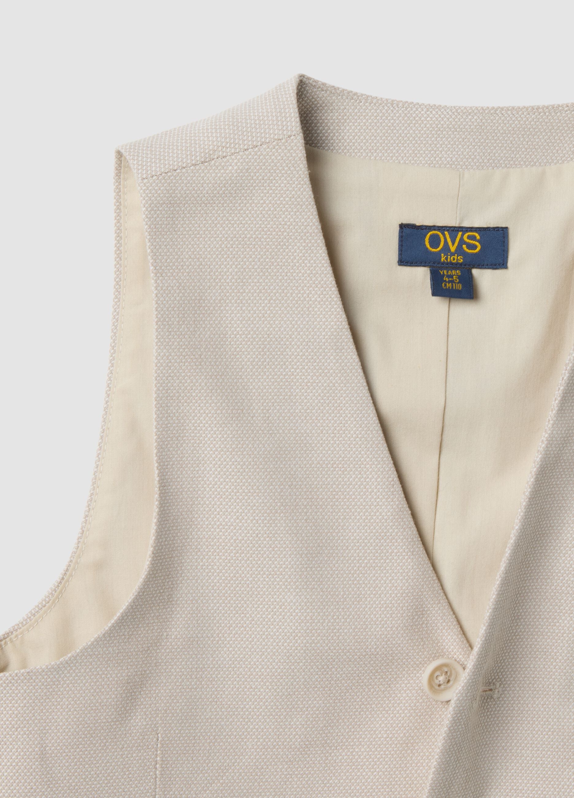 Beige tailored stretch-cotton waistcoat for boys, regular fit