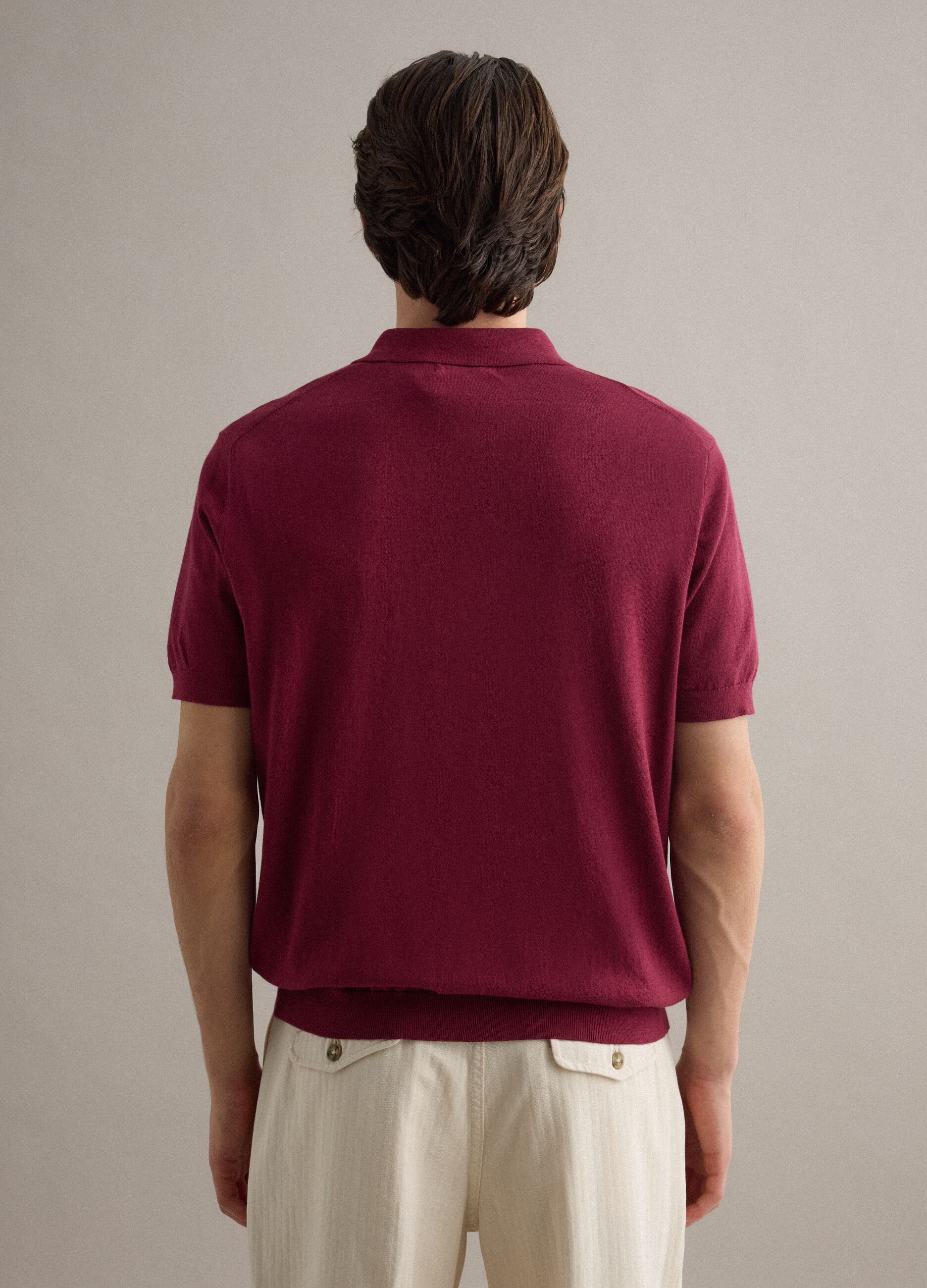 Polo in misto cotone, lino e seta rossa regular fit