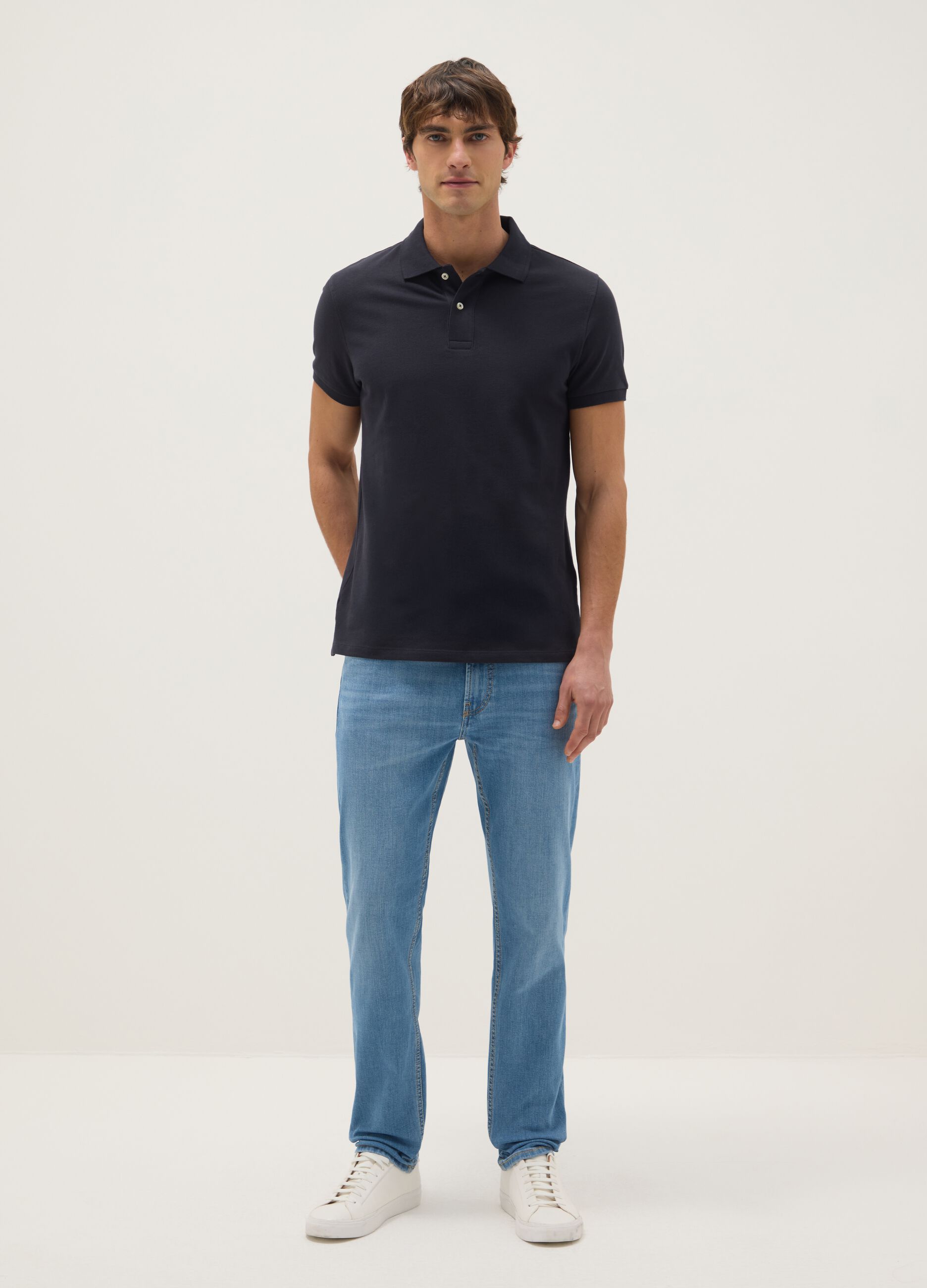 Blue regular fit pure cotton polo