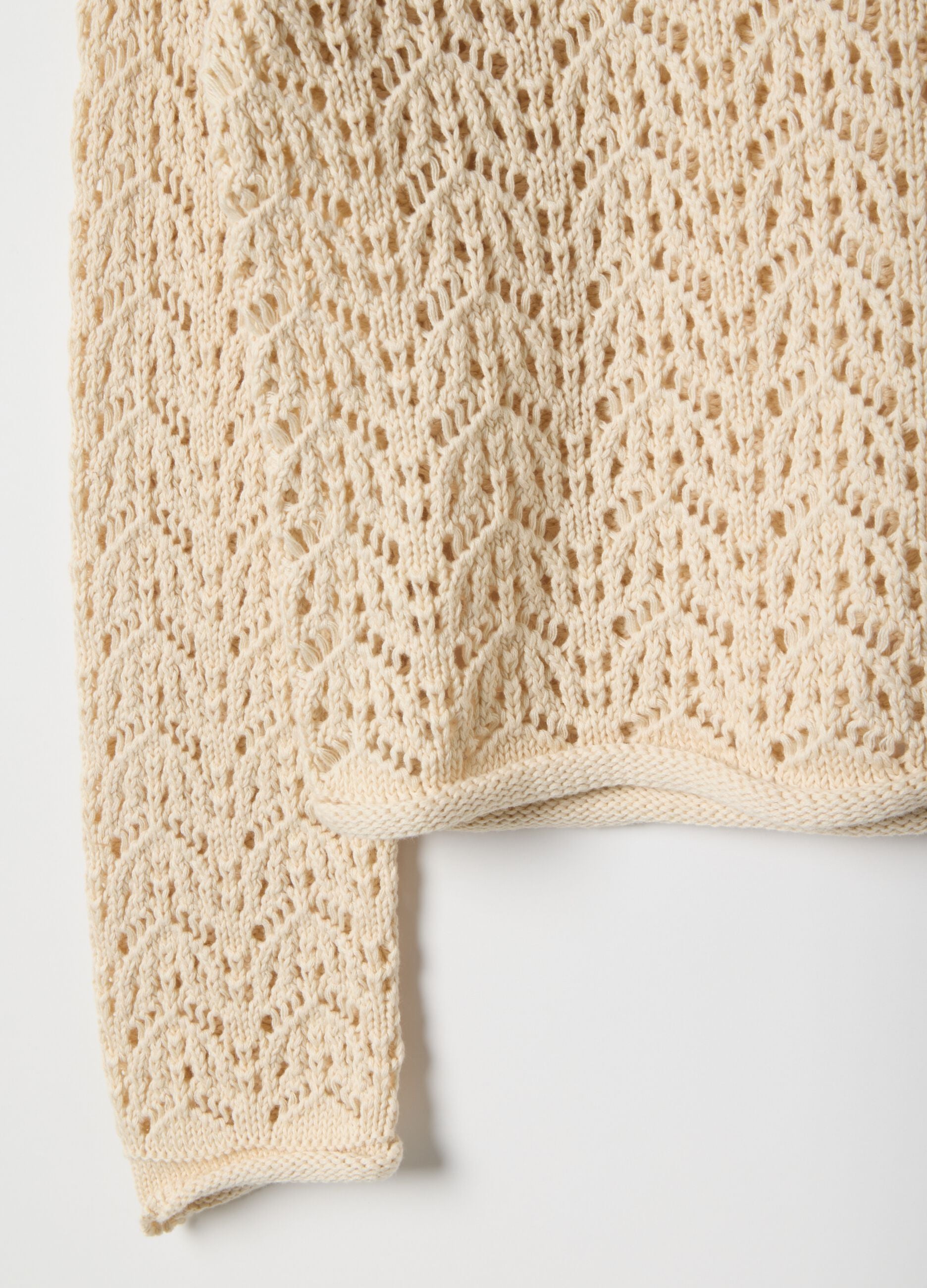 Beige pure cotton jumper regular fit with perforated design