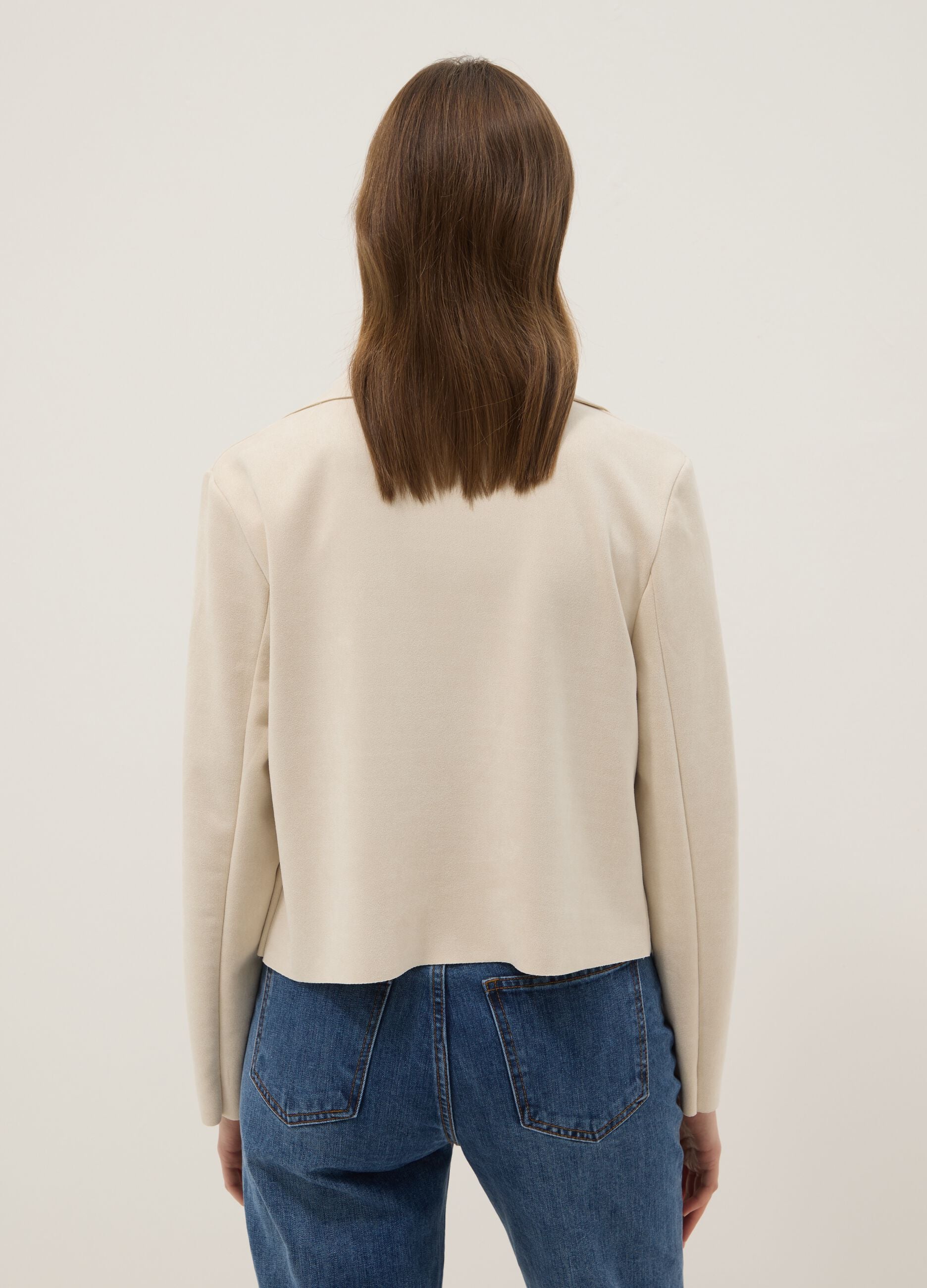 Beige pure cotton regular fit biker-style jacket