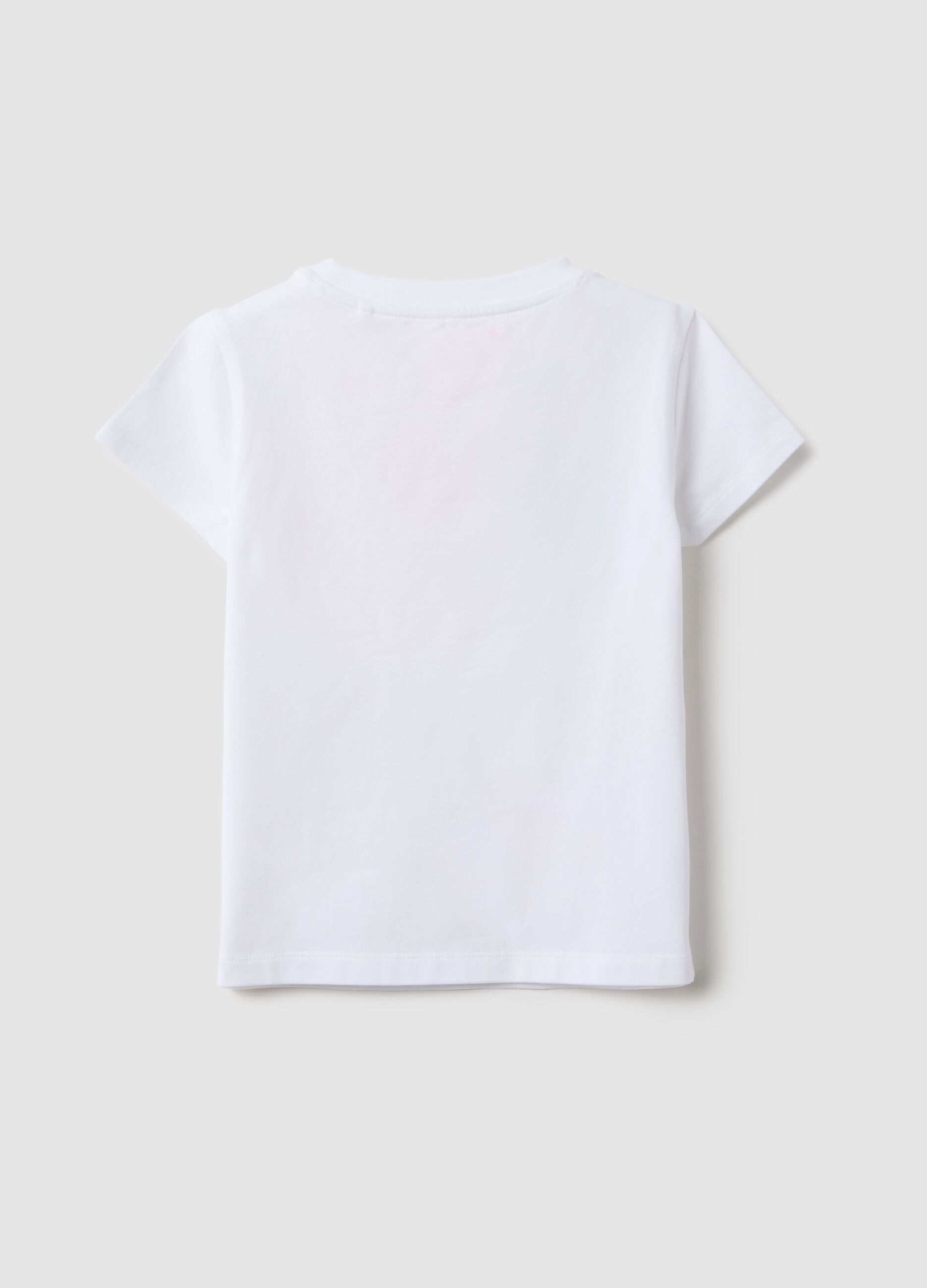 Girls' white stretch cotton regular fit T-shirt with hearts