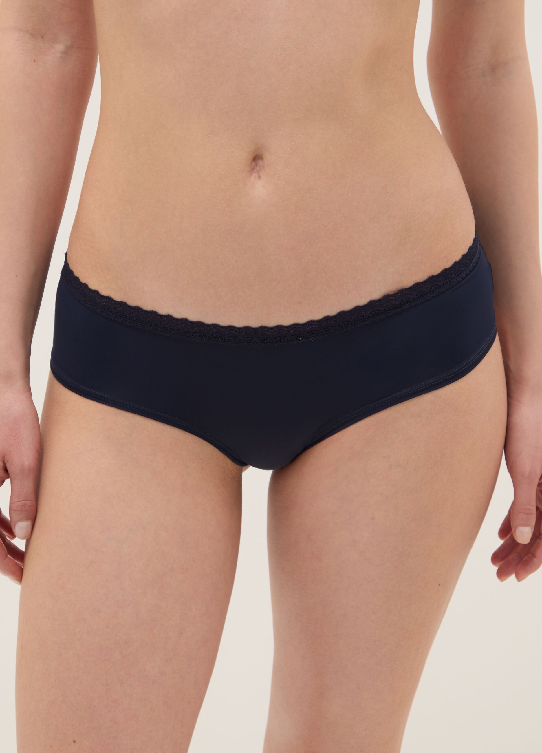 Regular fit blue cotton briefs with lace