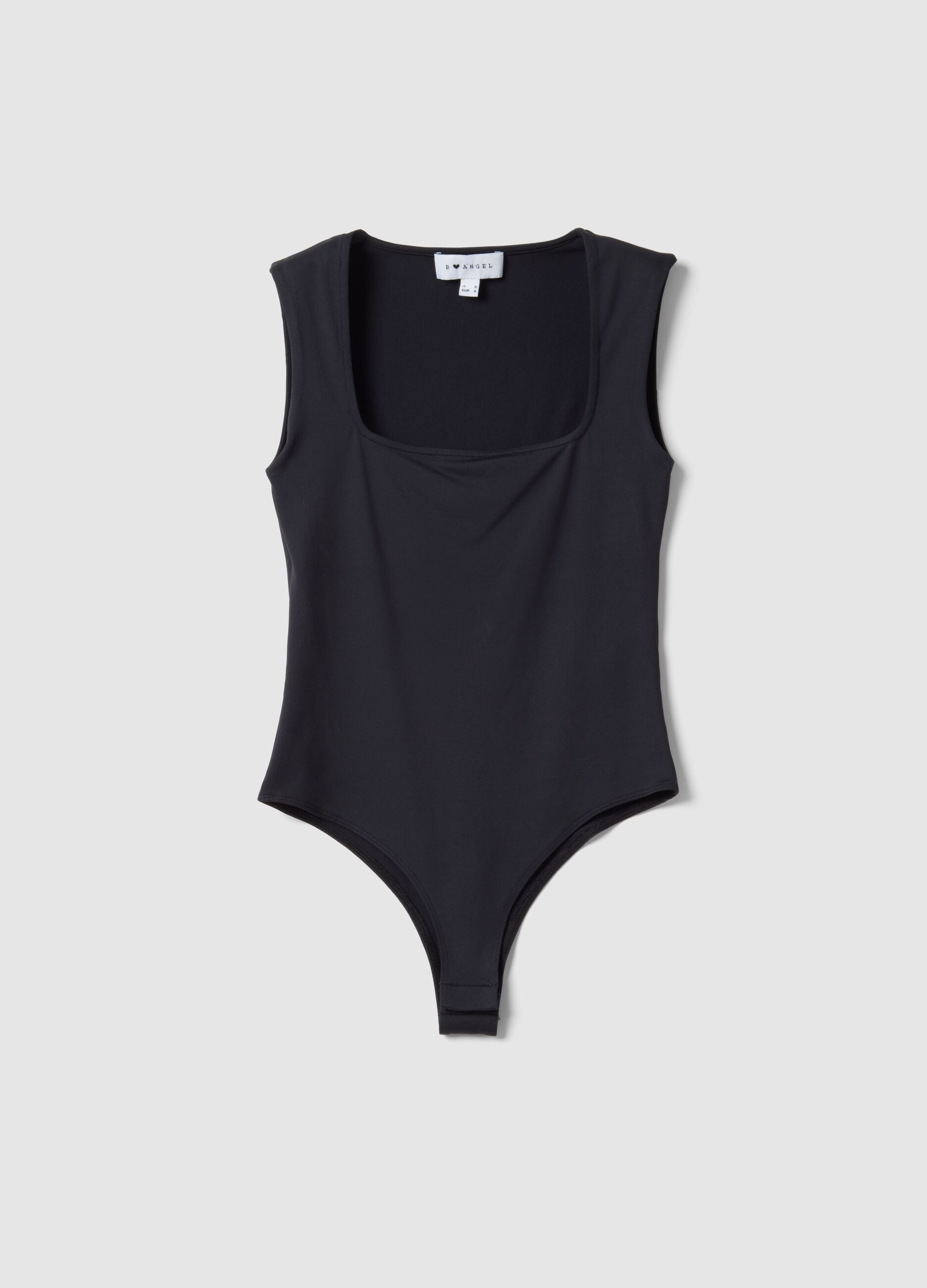 Black Slim Fit Bodysuit with Square Neckline