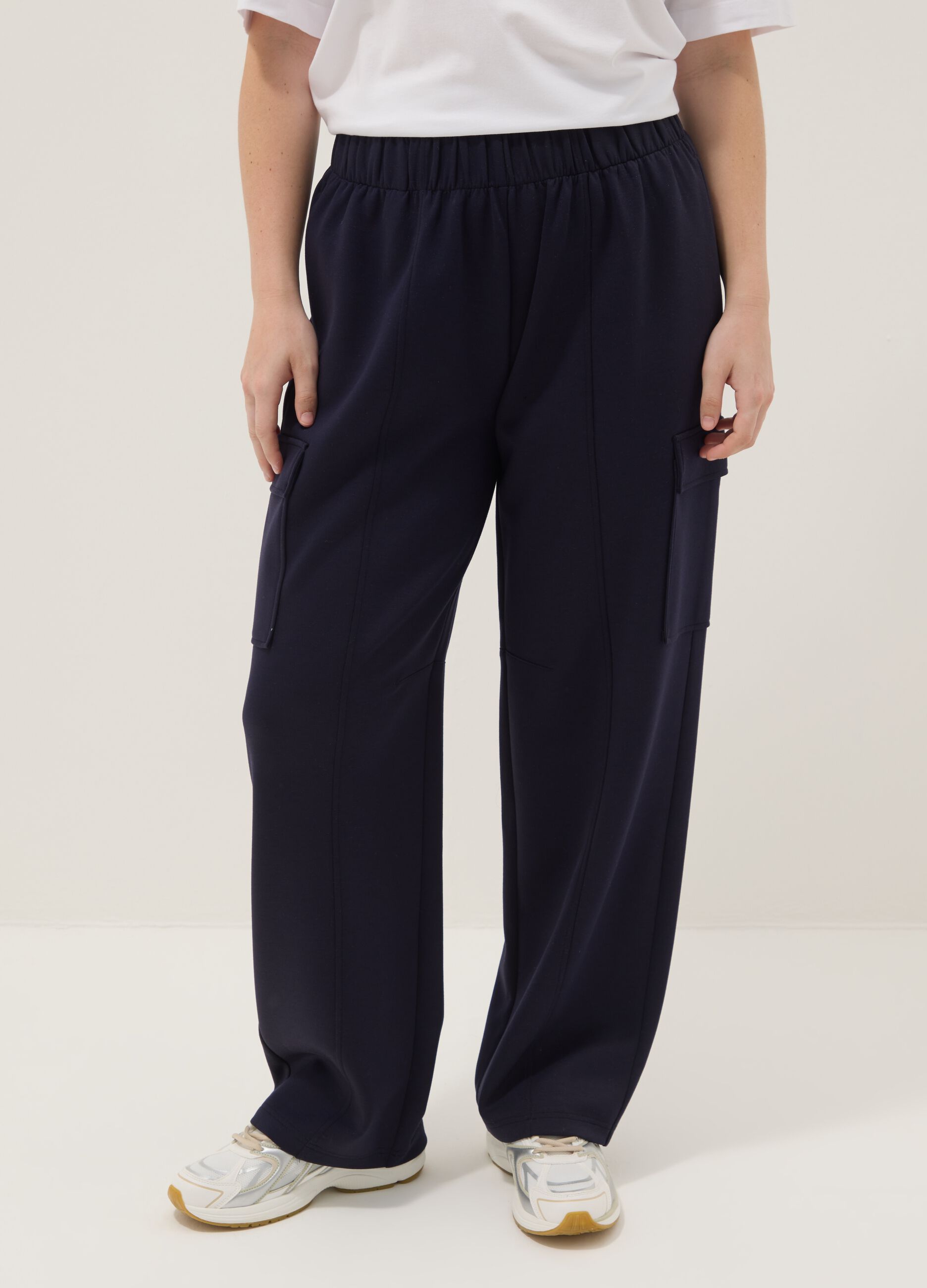 Blue Stretch Viscose Cargo Trousers Regular Fit