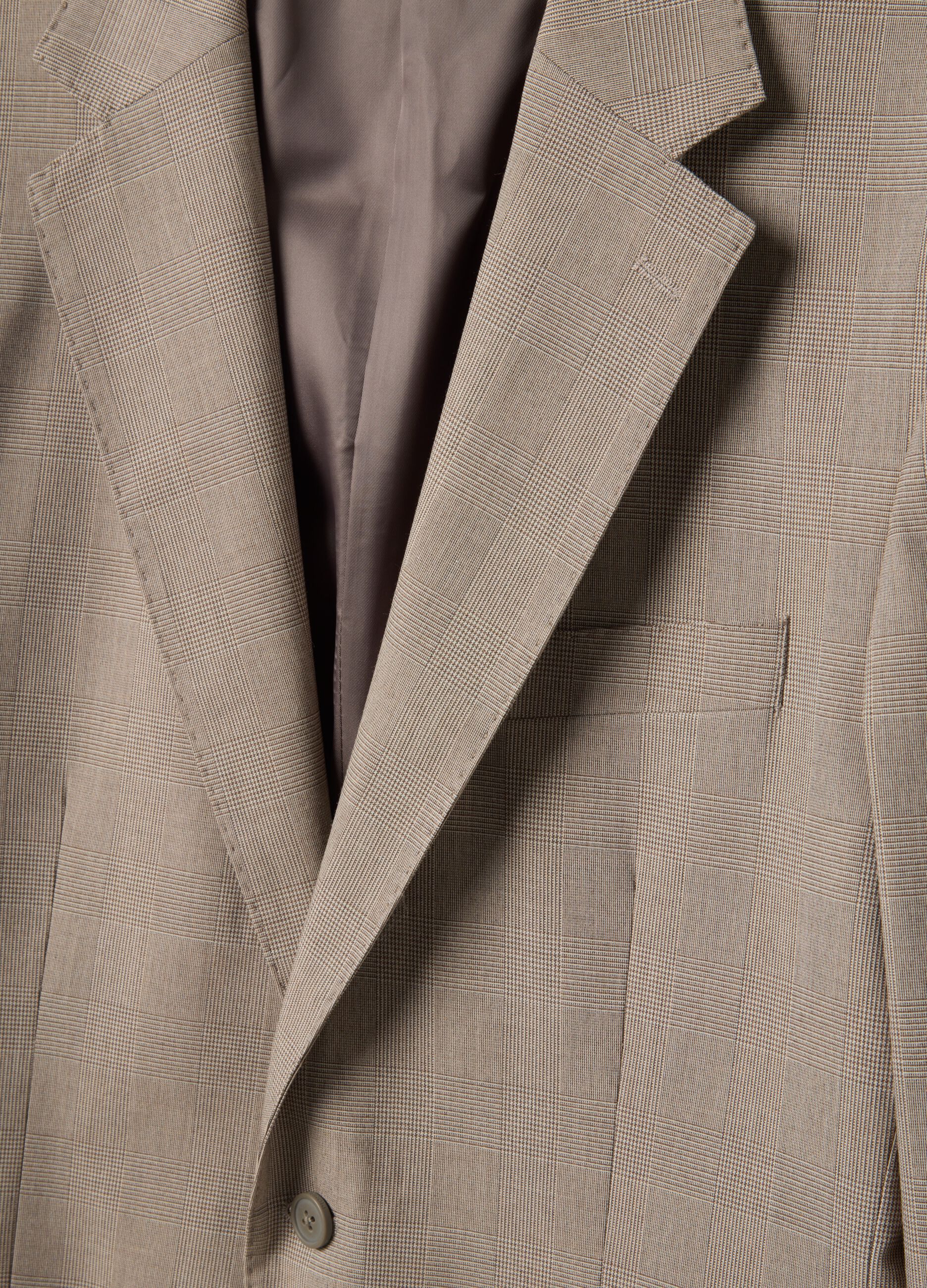Slim fit beige check cotton blend jacket with lapel