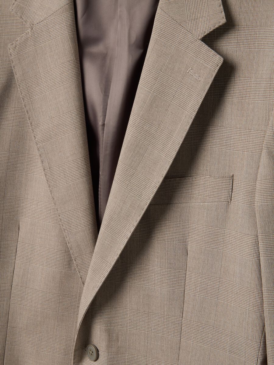 Giacca in misto cotone beige a quadri slim fit con revers_5