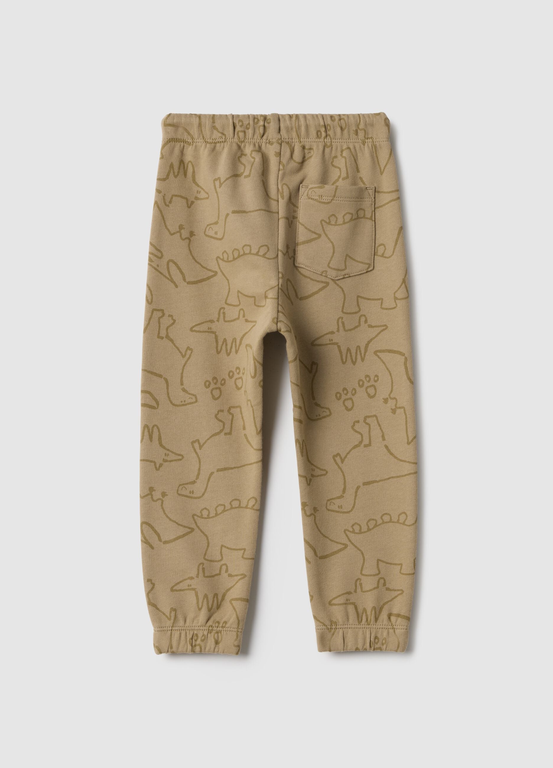 Beige pure cotton boys' trousers regular fit with prints