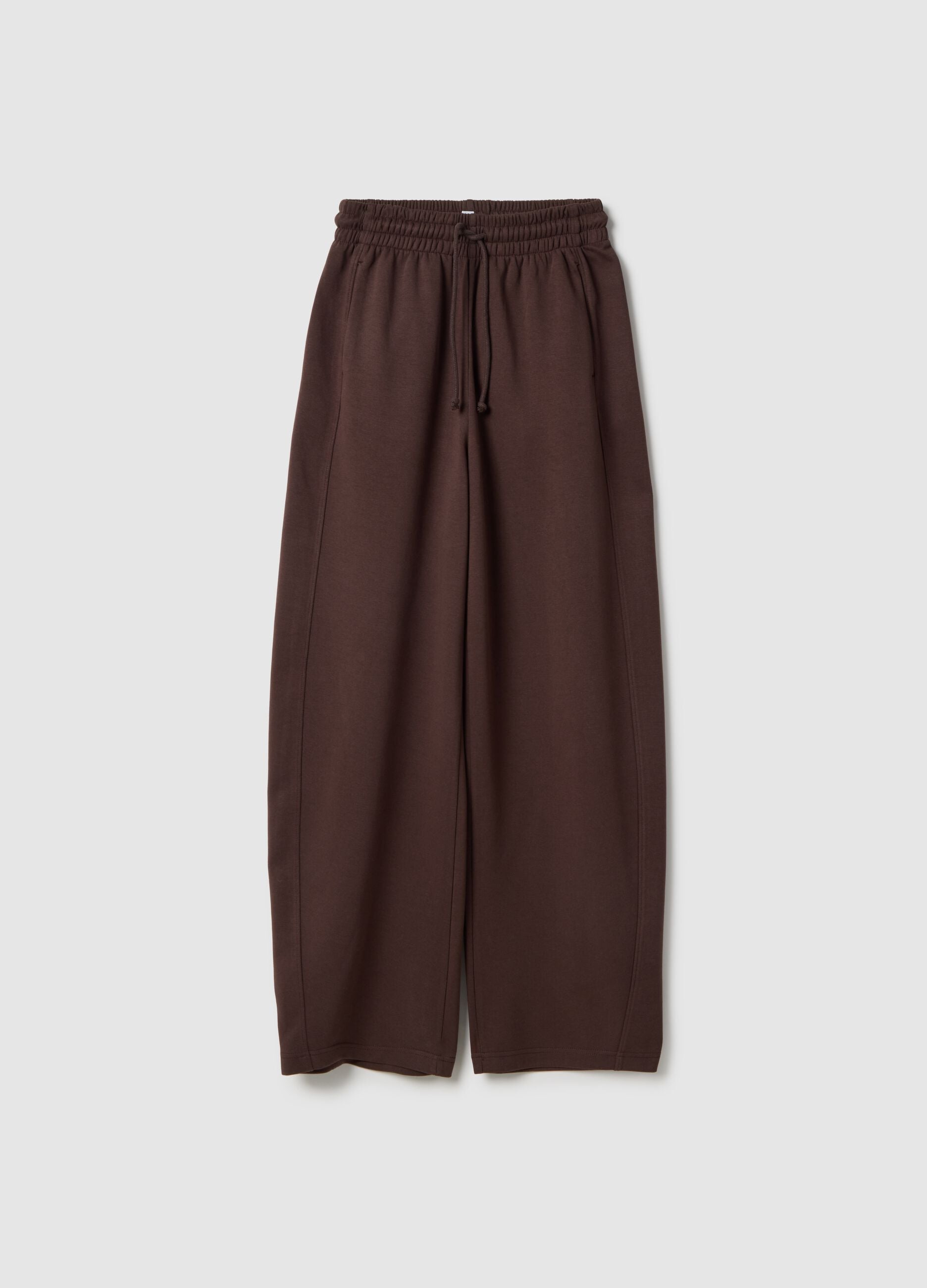 Brown Stretch Cotton Baggy Trousers