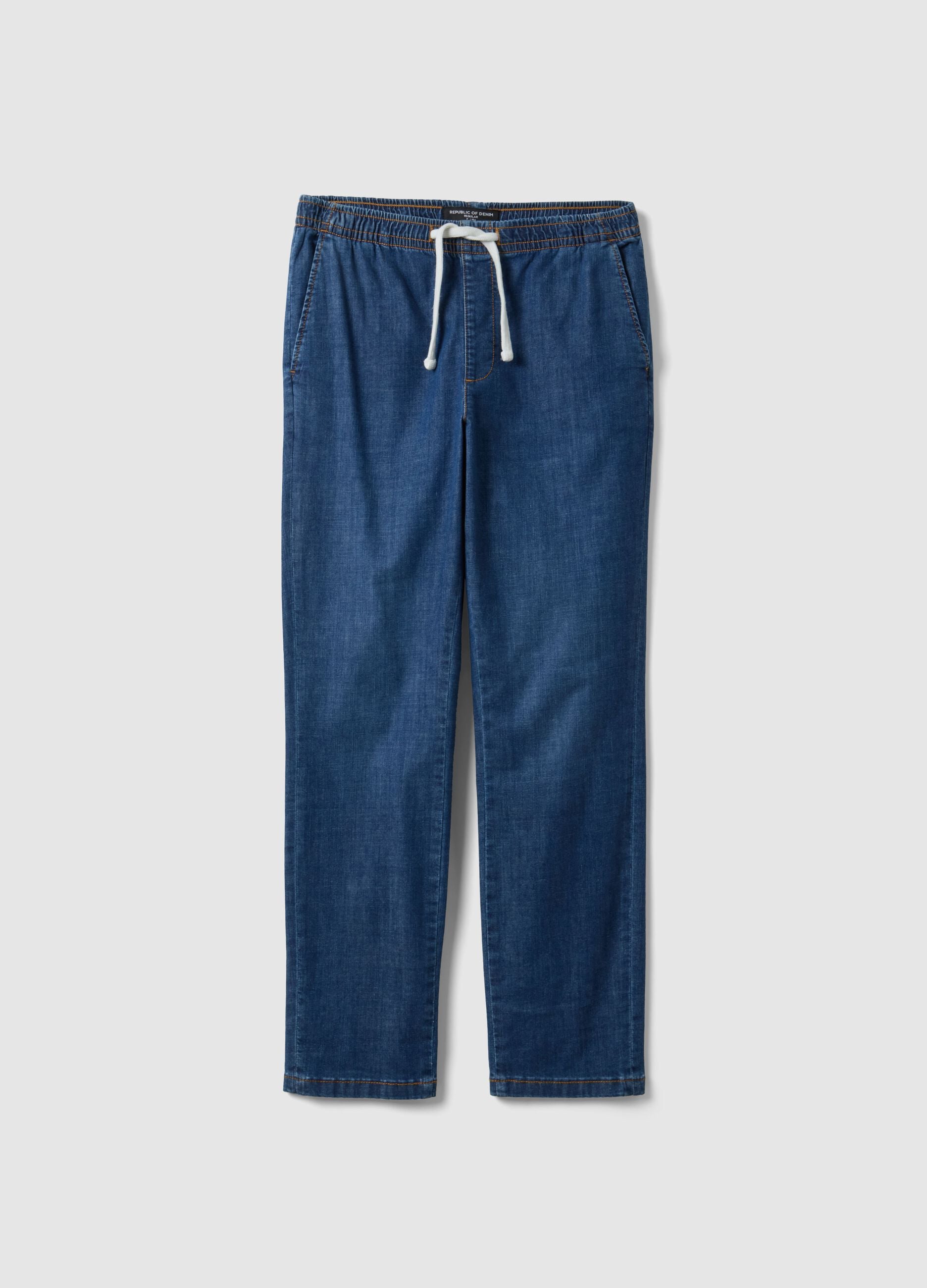 Regular fit stretch cotton denim blue jeans
