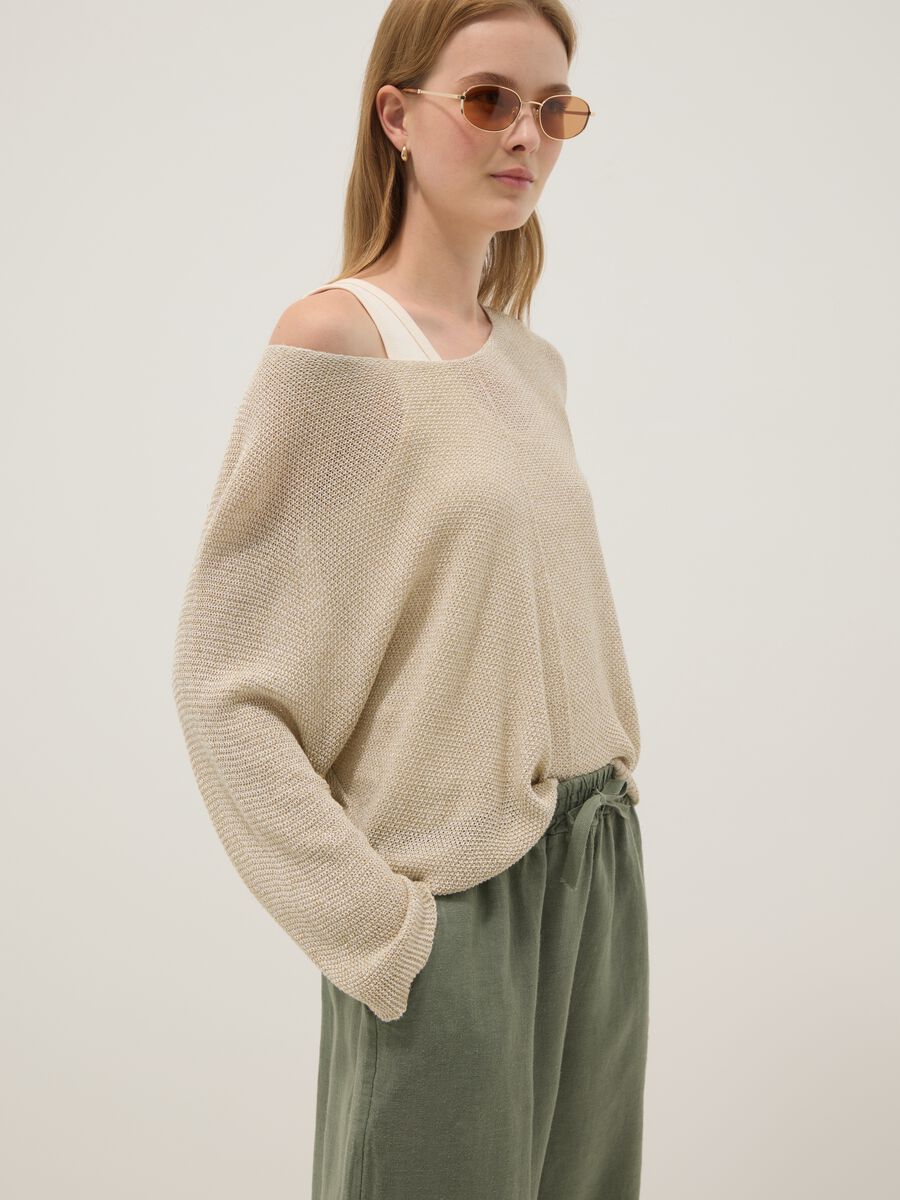 Green pure linen trousers with drawstring_3