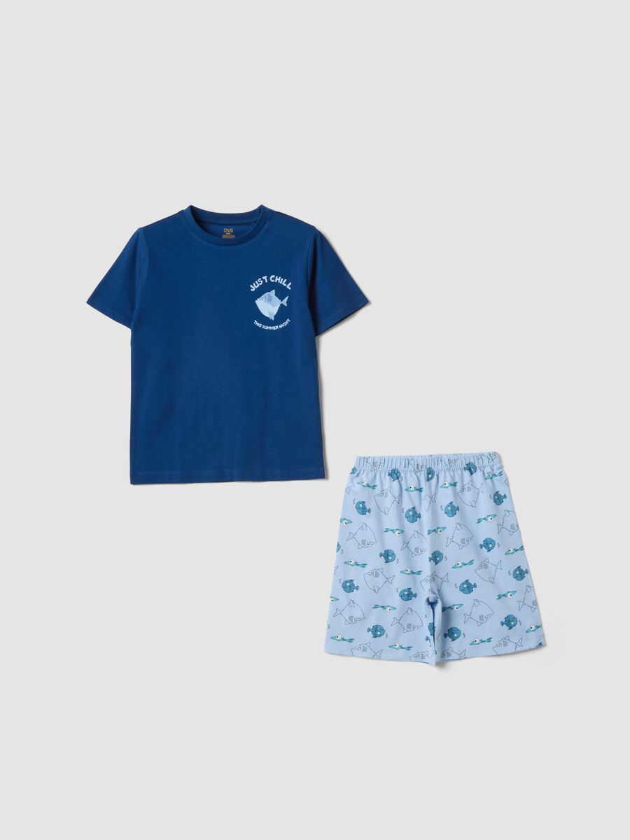 Boys&rsquo; multicolour pure cotton short pyjamas with fish print_0