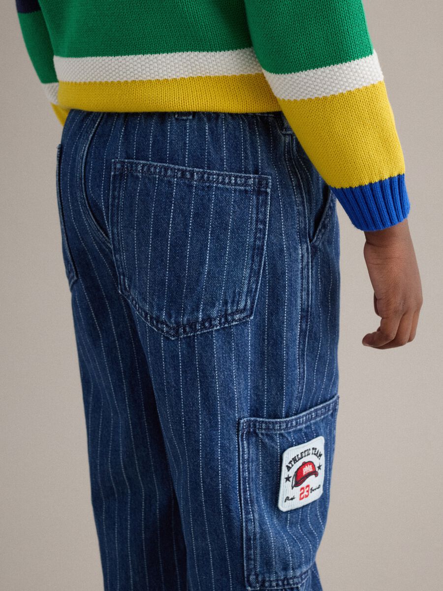 Children's relaxed fit striped blue cotton blend cargo trousers_2