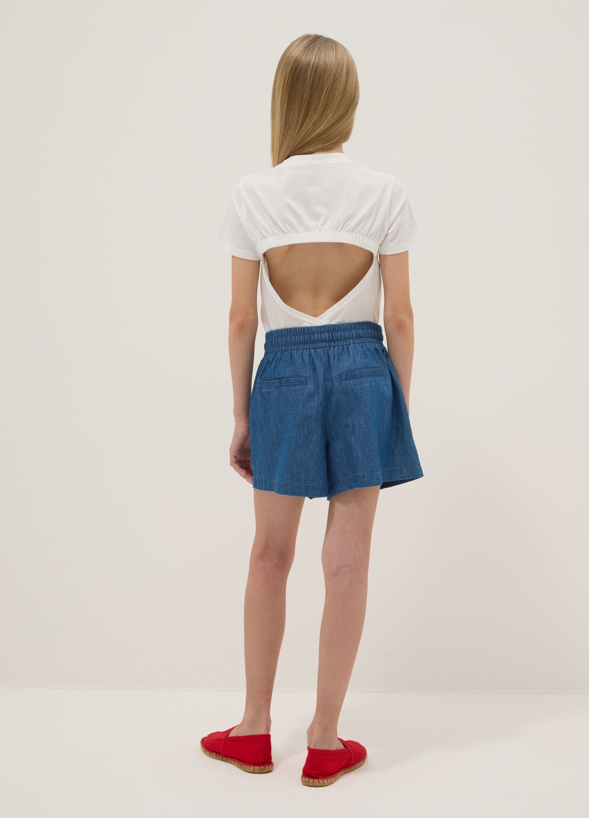 Girls' Pure Cotton Blue Denim Regular Fit Shorts