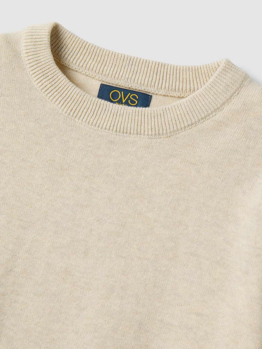 Beige pure cotton crew-neck oversized fit jumper for boys_2