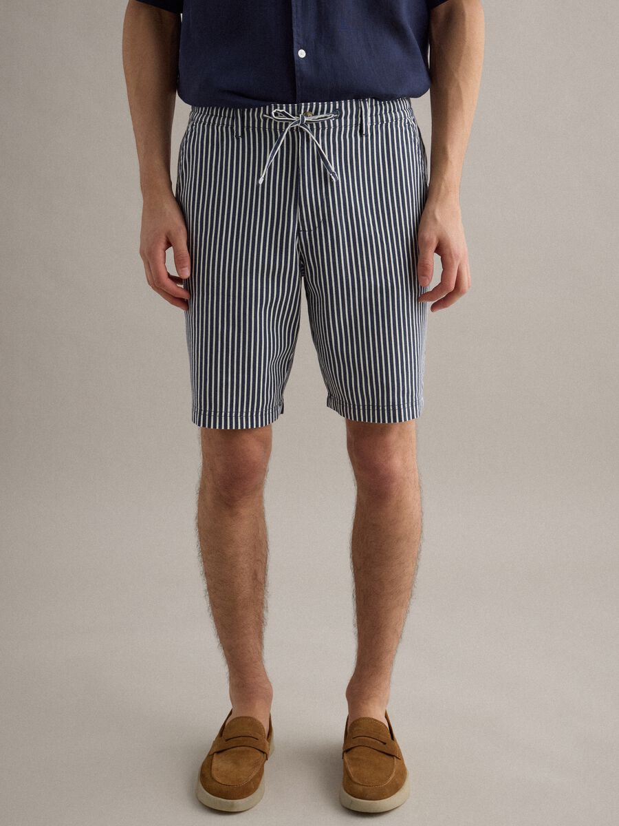 Multicoloured striped regular fit linen-cotton blend shorts_1
