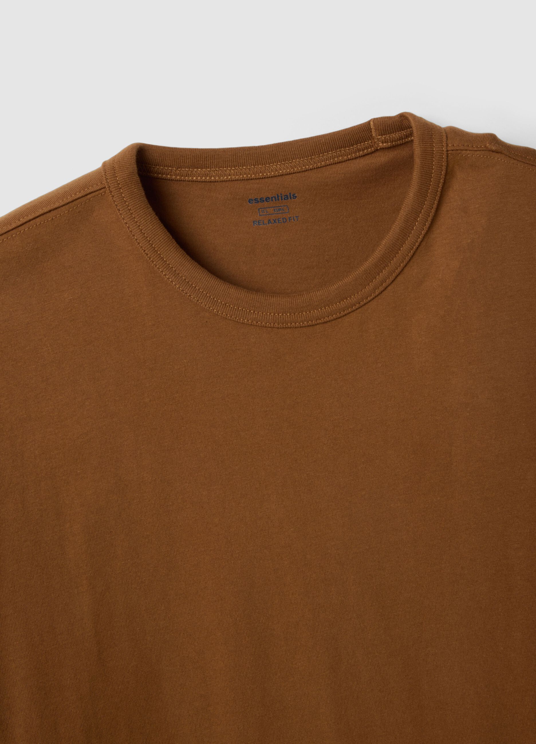 Relaxed fit brown cotton crew neck t-shirt