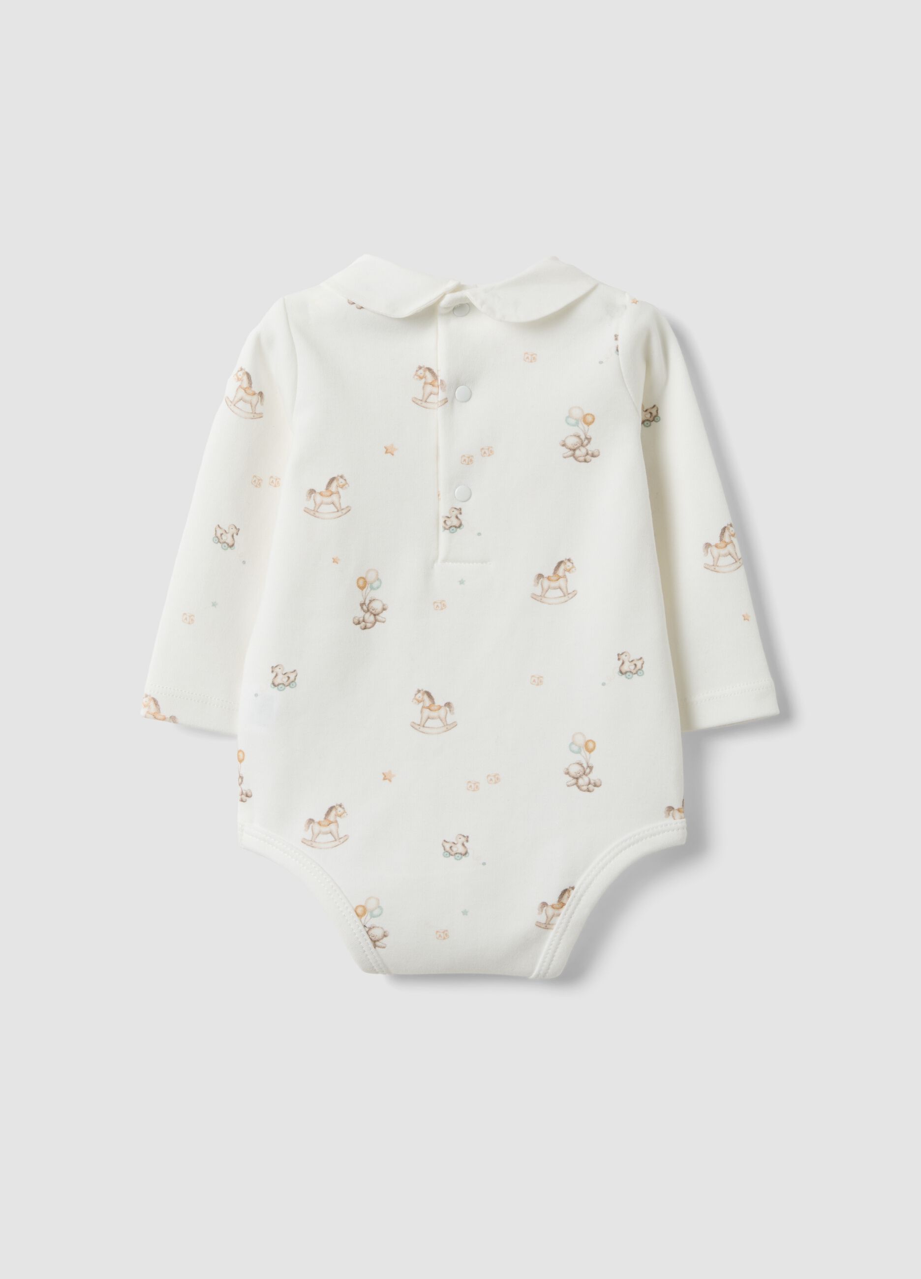 White organic cotton baby bodysuit with collar