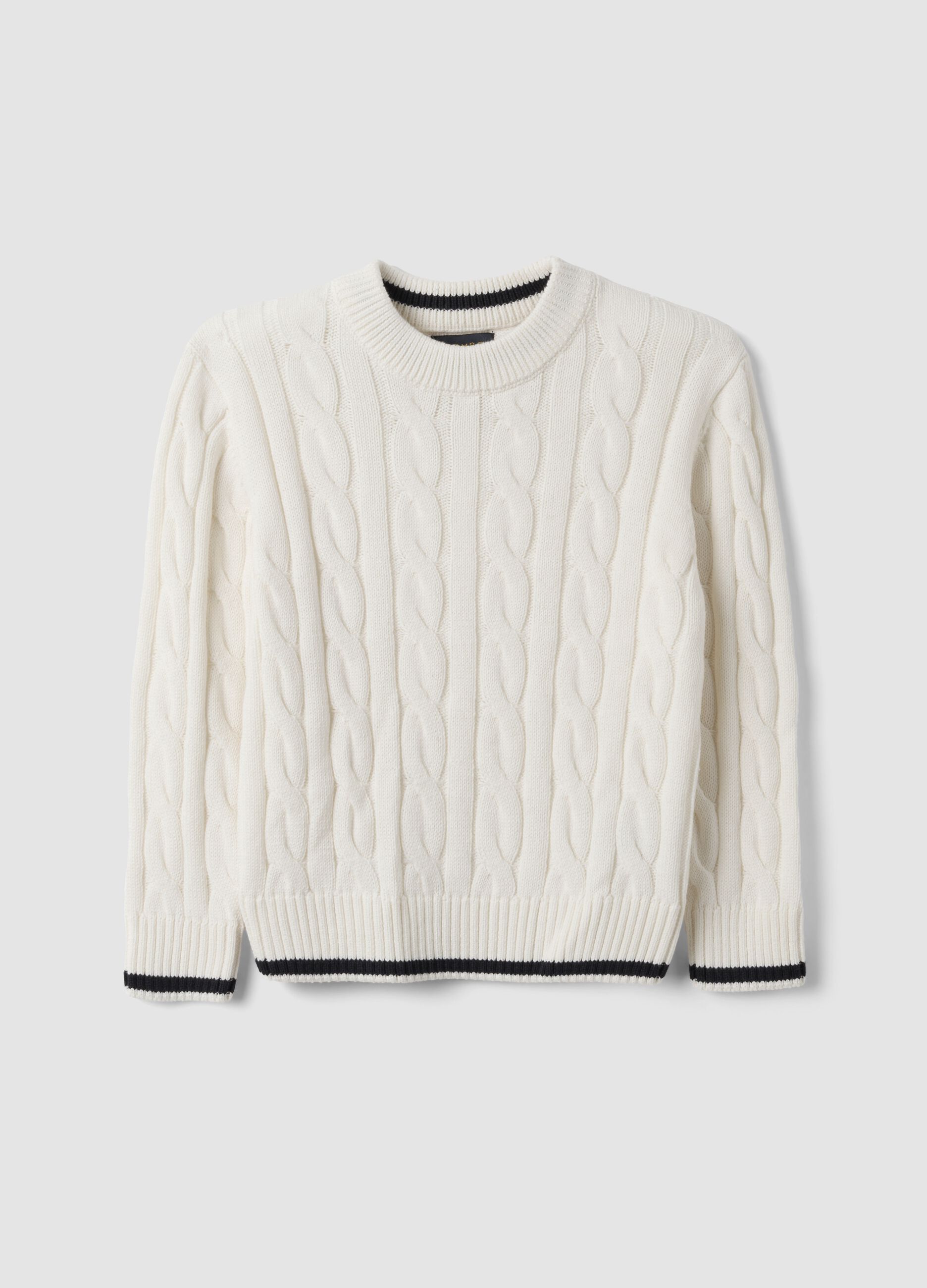 White pure cotton cable-knit oversized jumper for boys