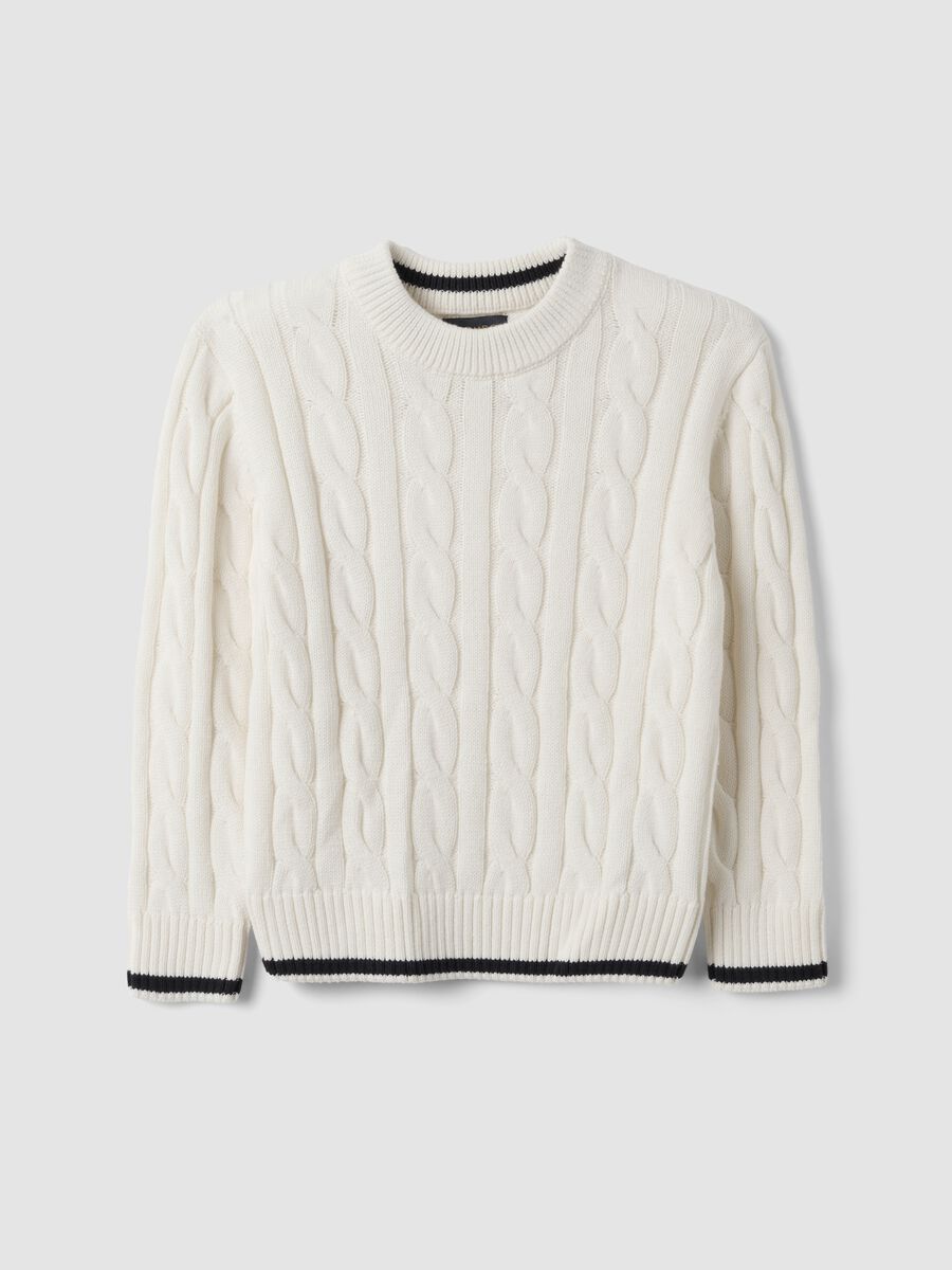 White pure cotton cable-knit oversized jumper for boys_3