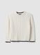 White pure cotton cable-knit oversized jumper for boys_3
