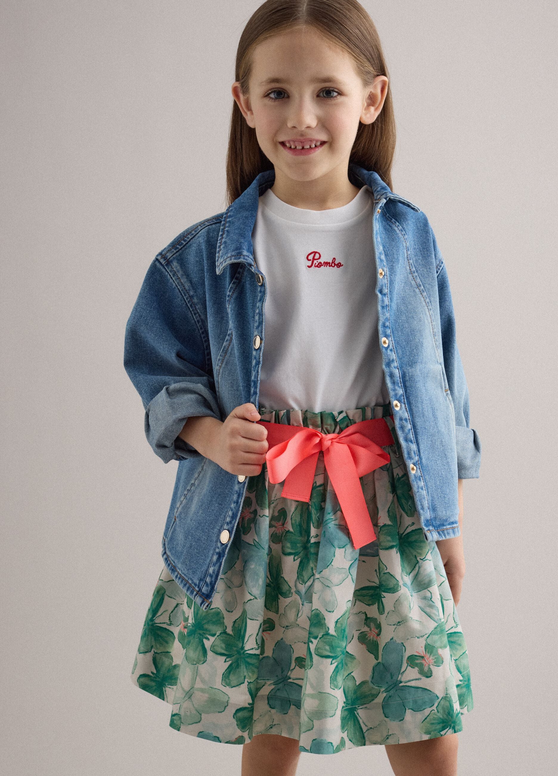 Girls' multicolour pure cotton skirt with butterflies