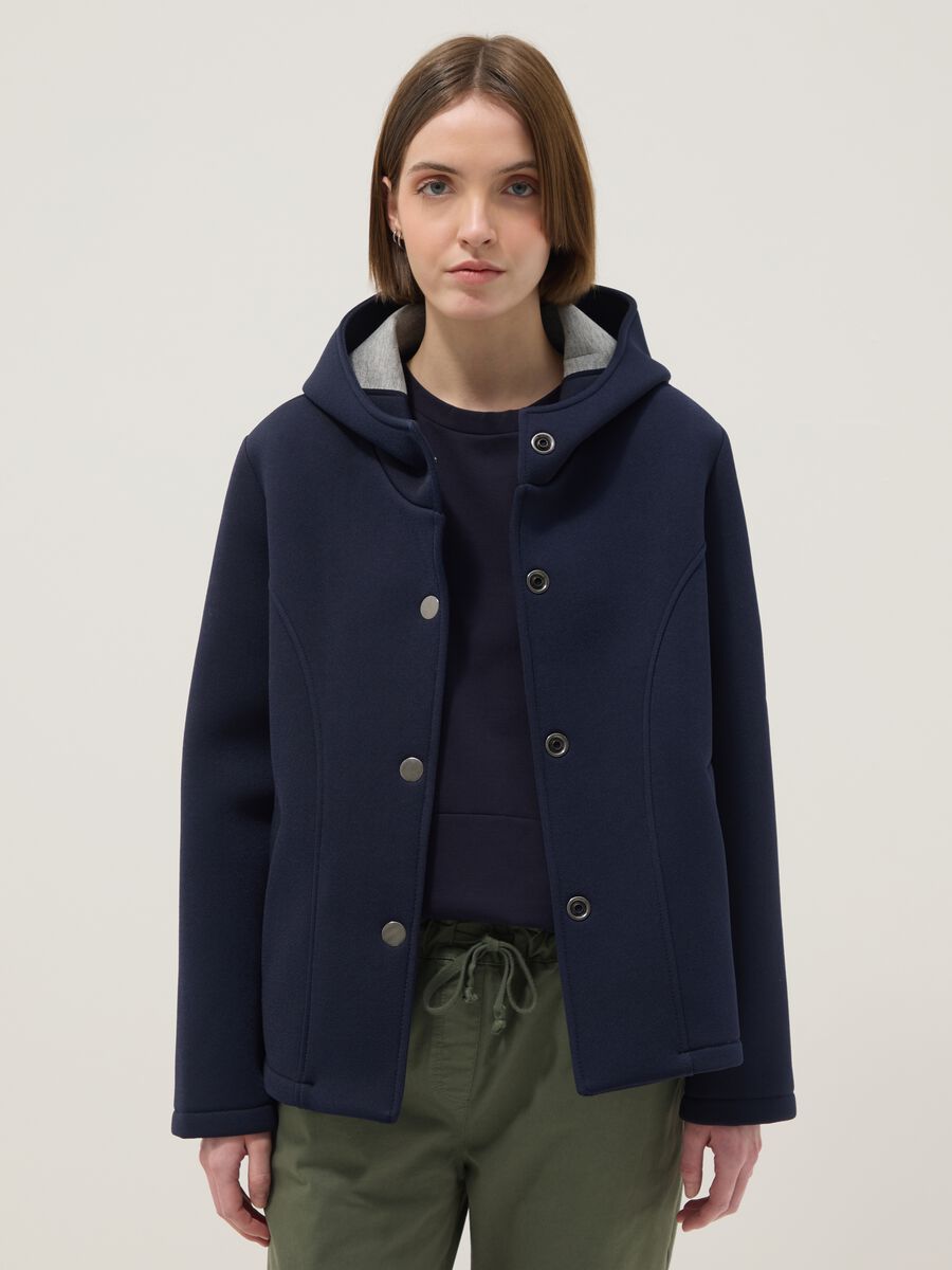 Blue regular fit jacket with hood and buttons_1