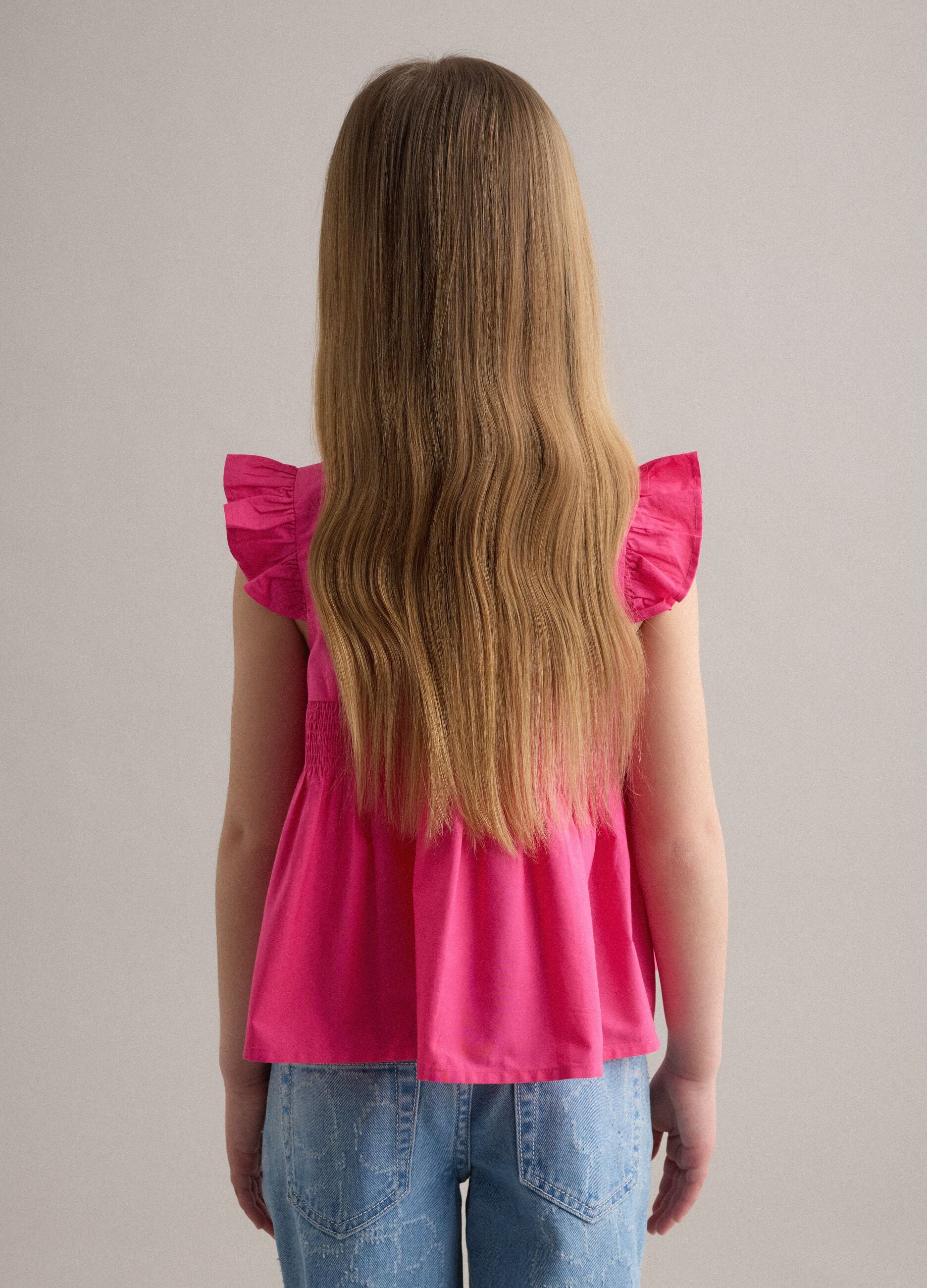 Pink pure cotton top with ruffles