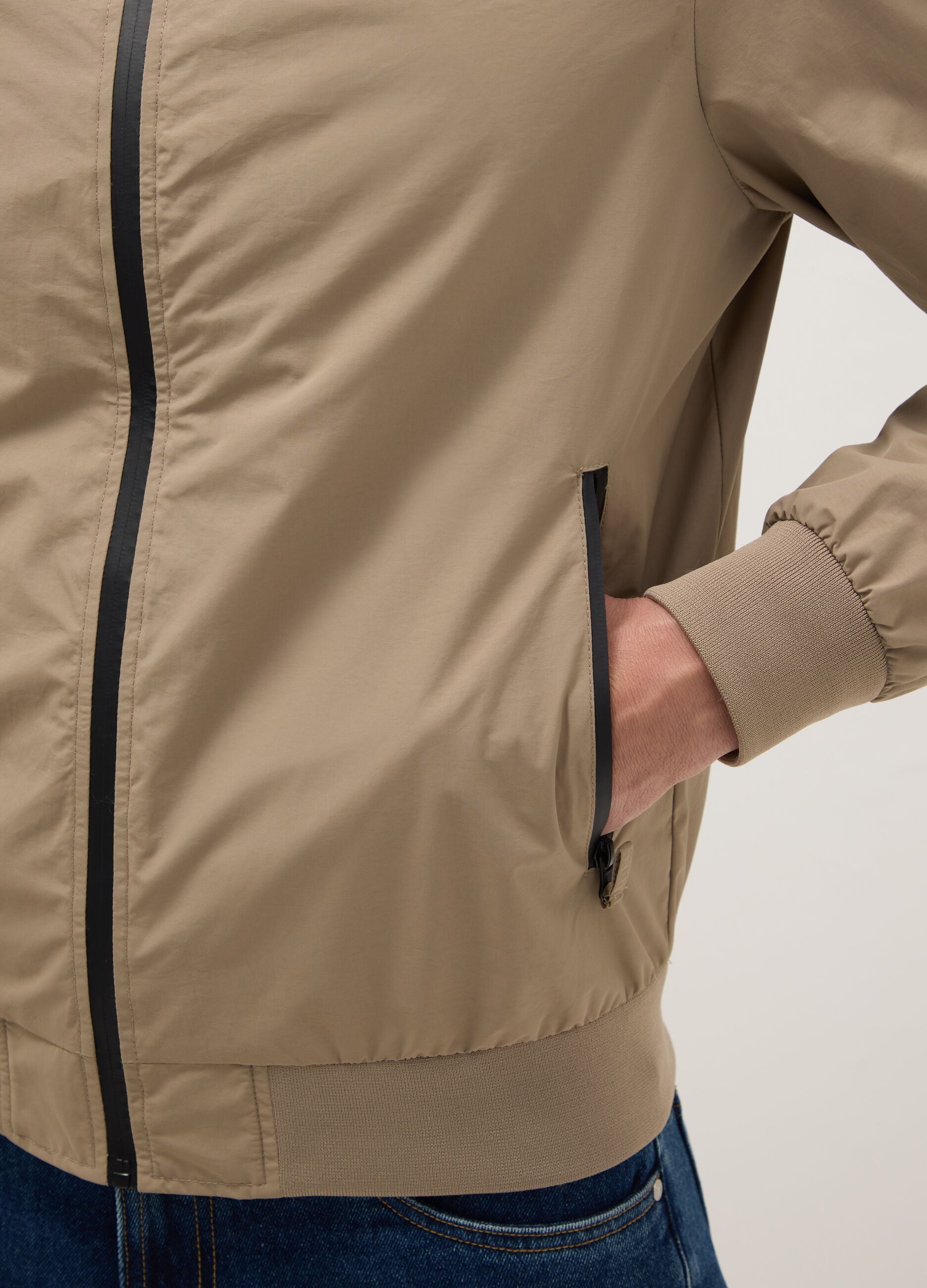 Beige regular fit bomber jacket with zip