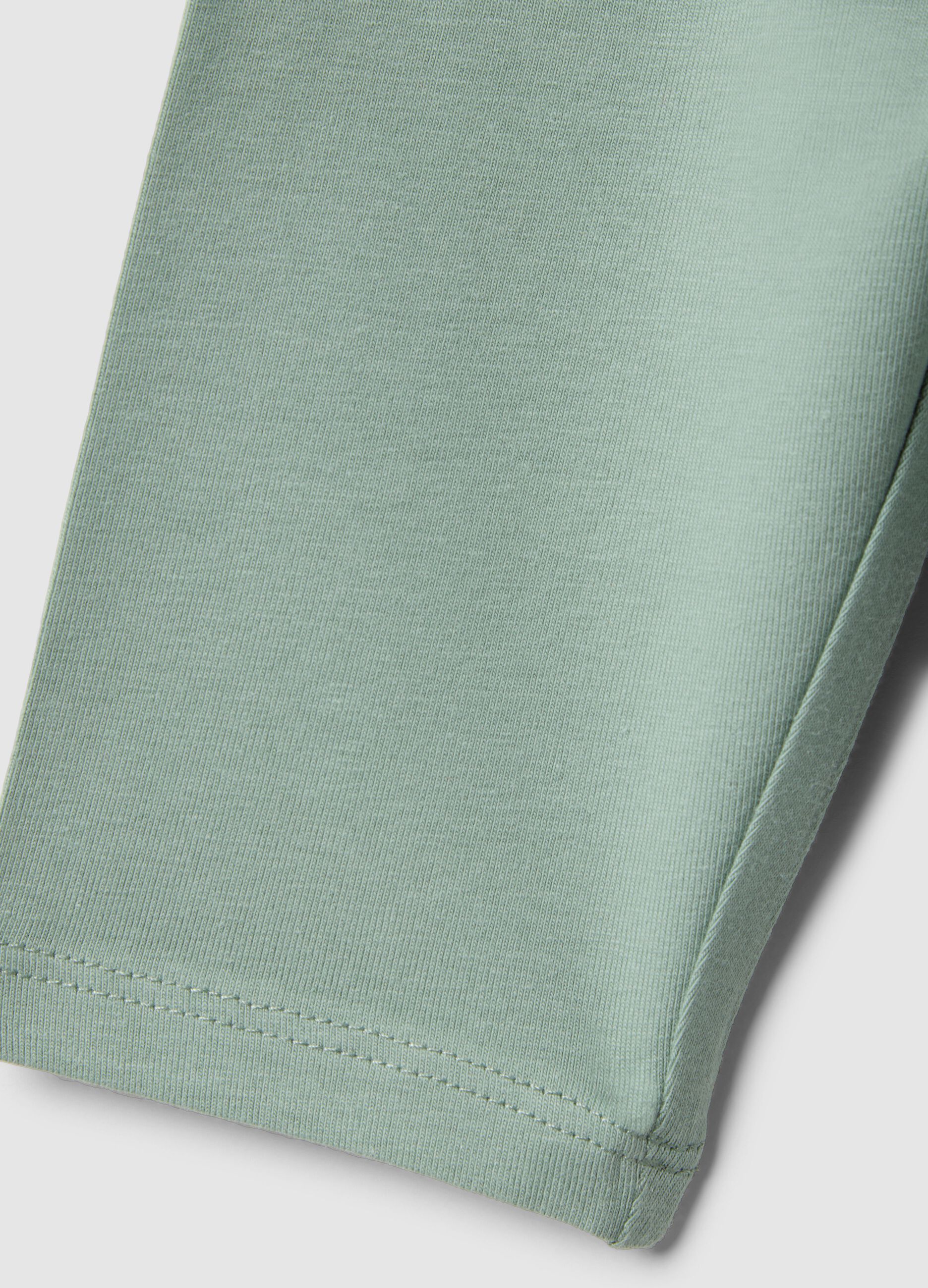 Green stretch cotton leggings for girls skinny fit