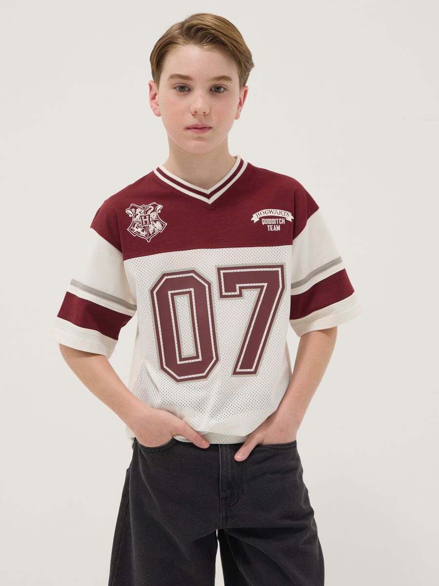 White pure cotton T-shirt with contrast panels_0