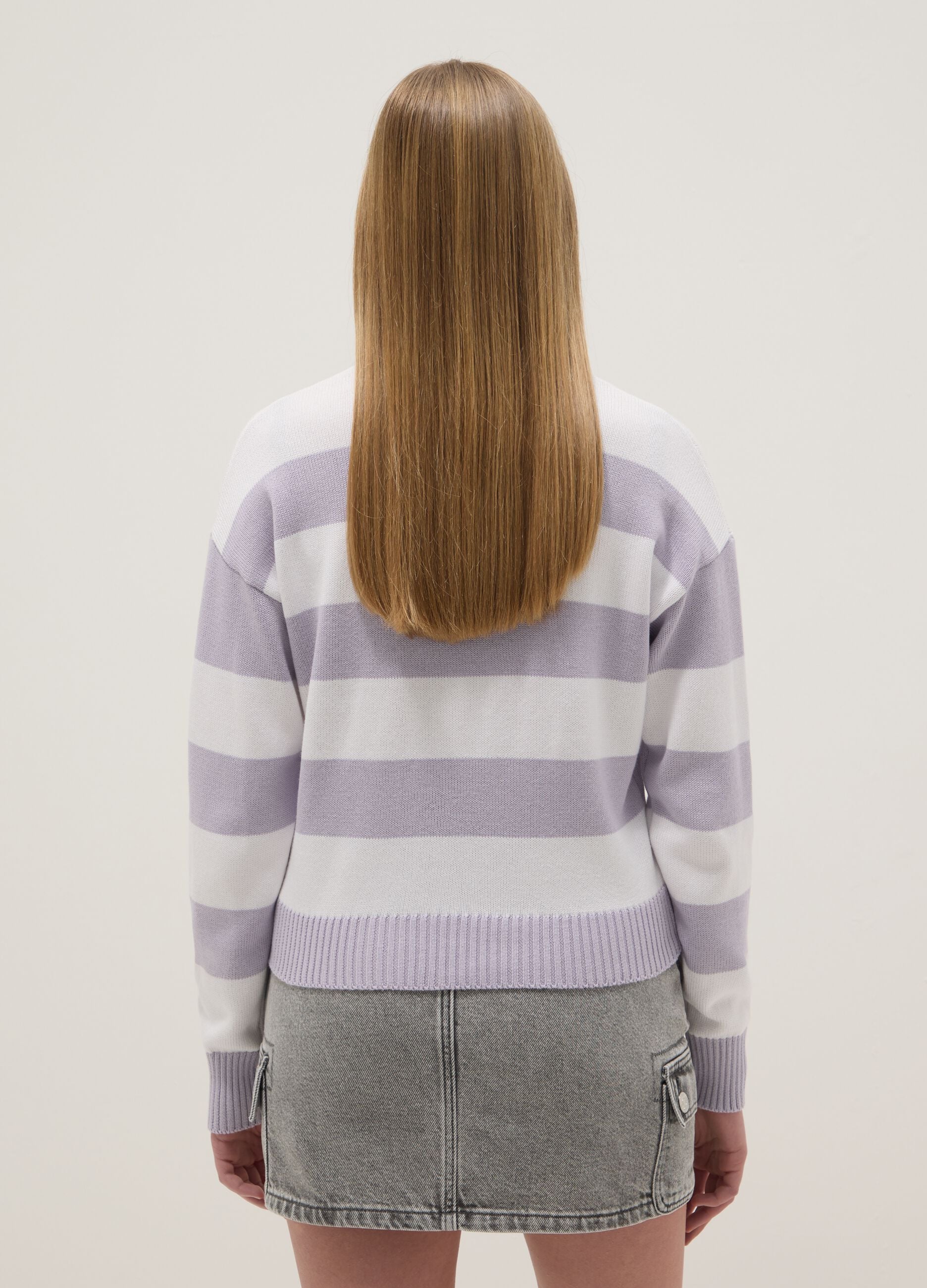 Regular fit girl's multicoloured striped cotton blend jumper