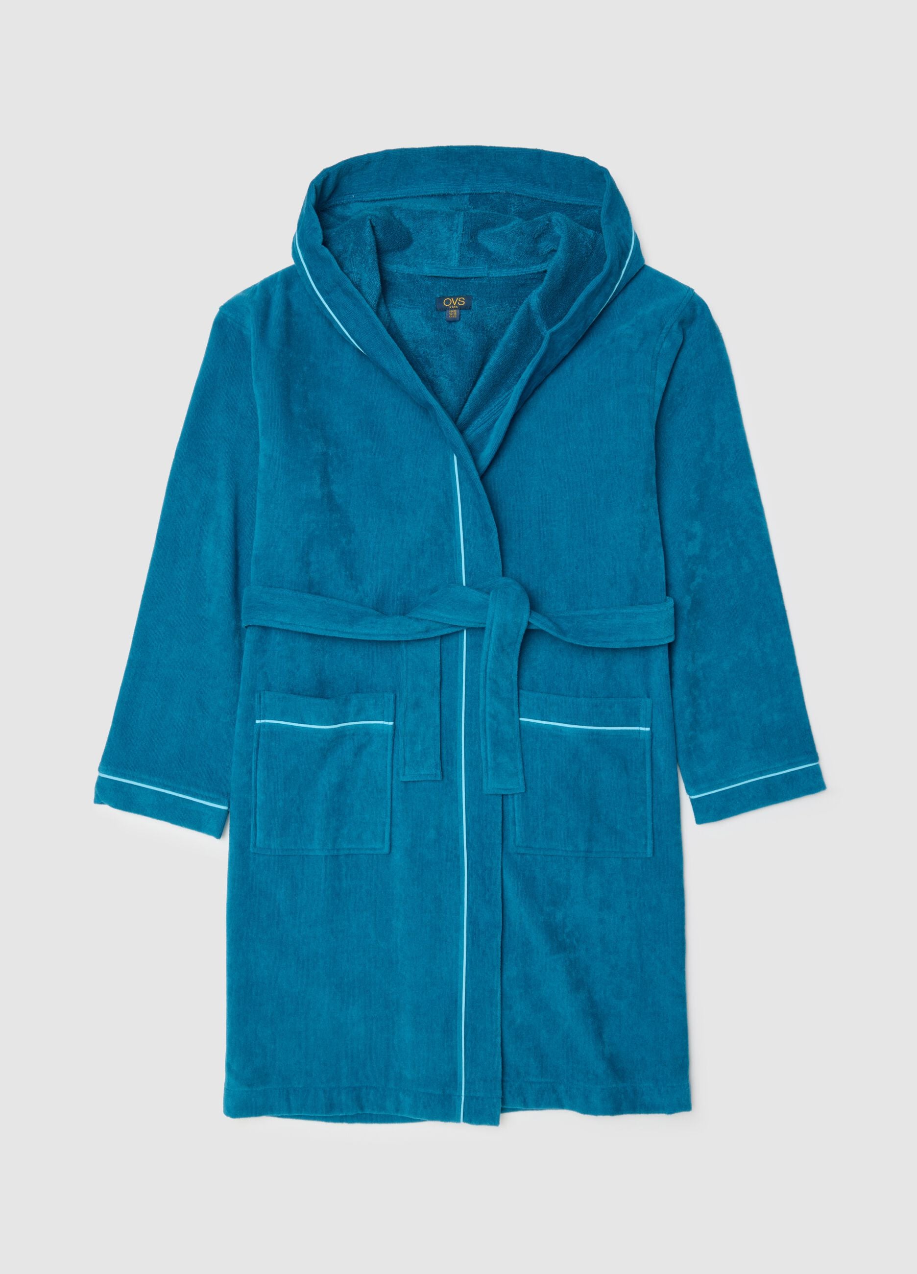 Boys' Pure Cotton Blue Bathrobe with Hood