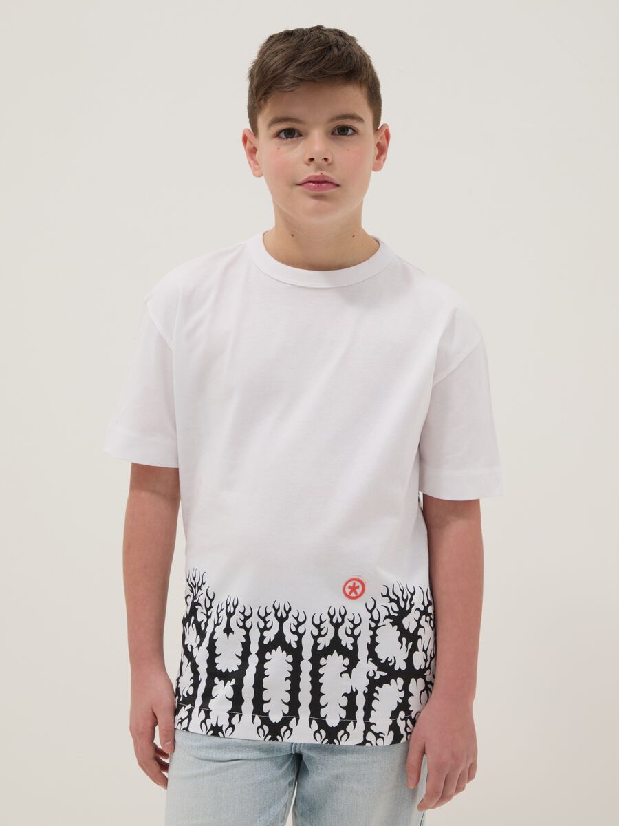Children's white pure cotton oversized fit T-shirt with print_0