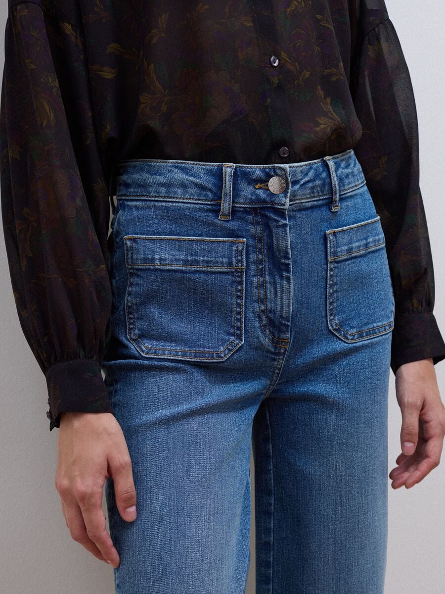 Jeans blu wide leg in cotone elasticizzato_3