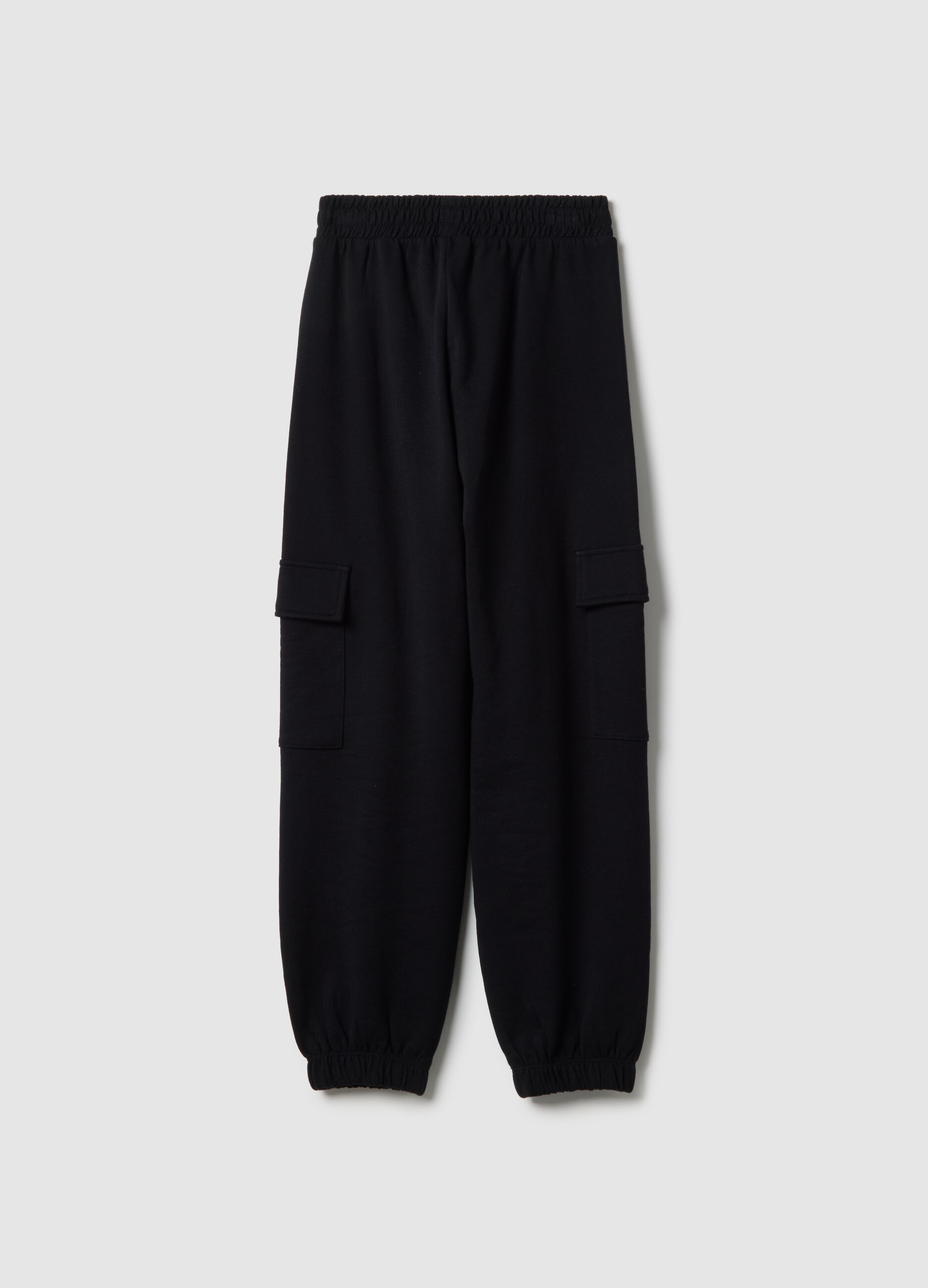 Girls' regular fit black cotton jogger trousers