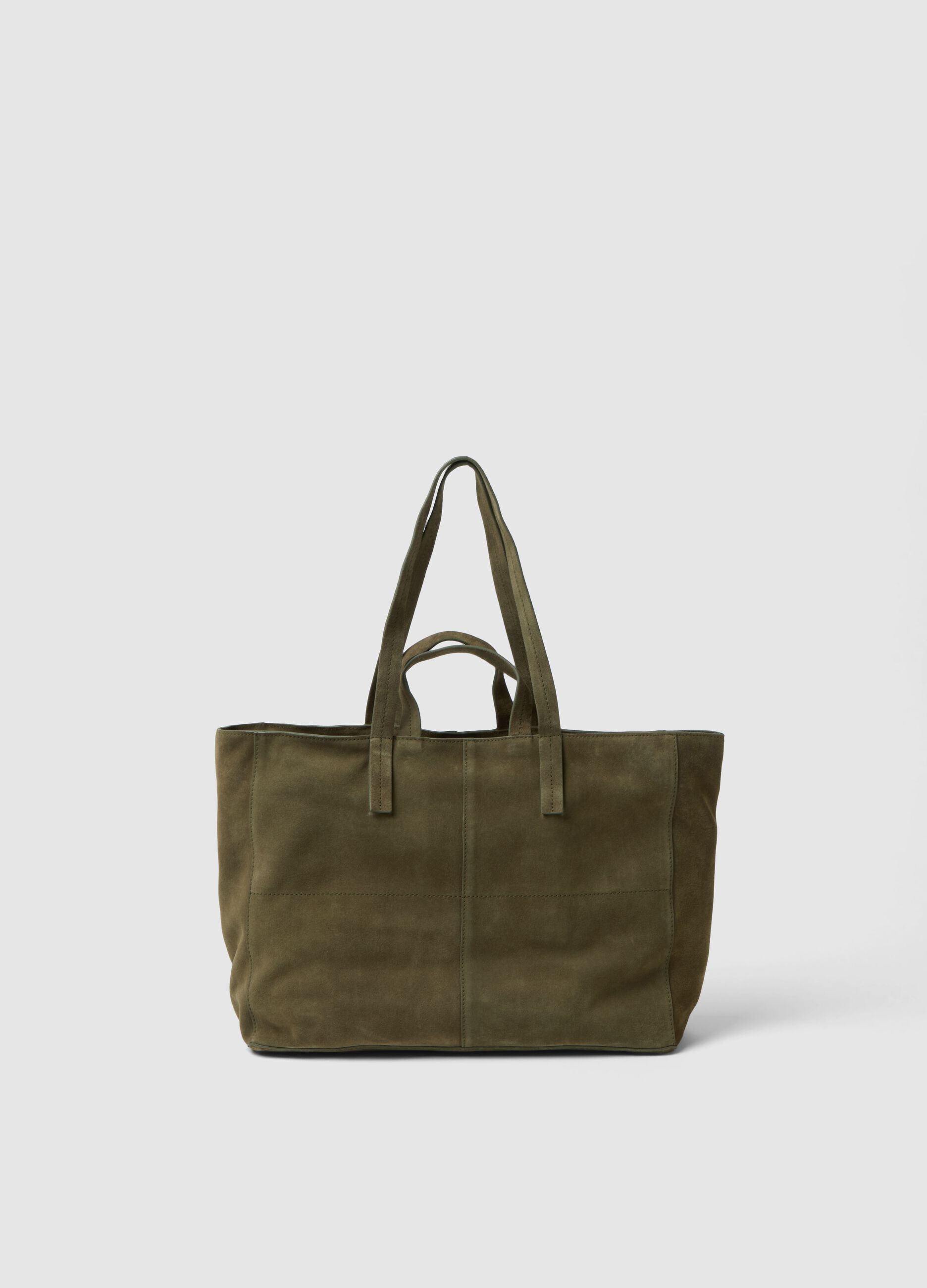 Green Genuine Leather Shopper with Zip Closure