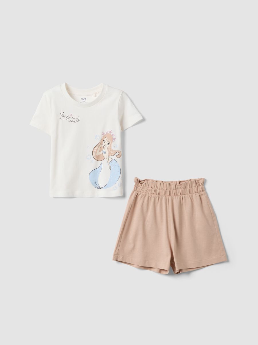 White and pink pure cotton set with T-shirt and shorts_0