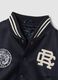 Blue varsity jacket with beige sleeves and print for boys_4