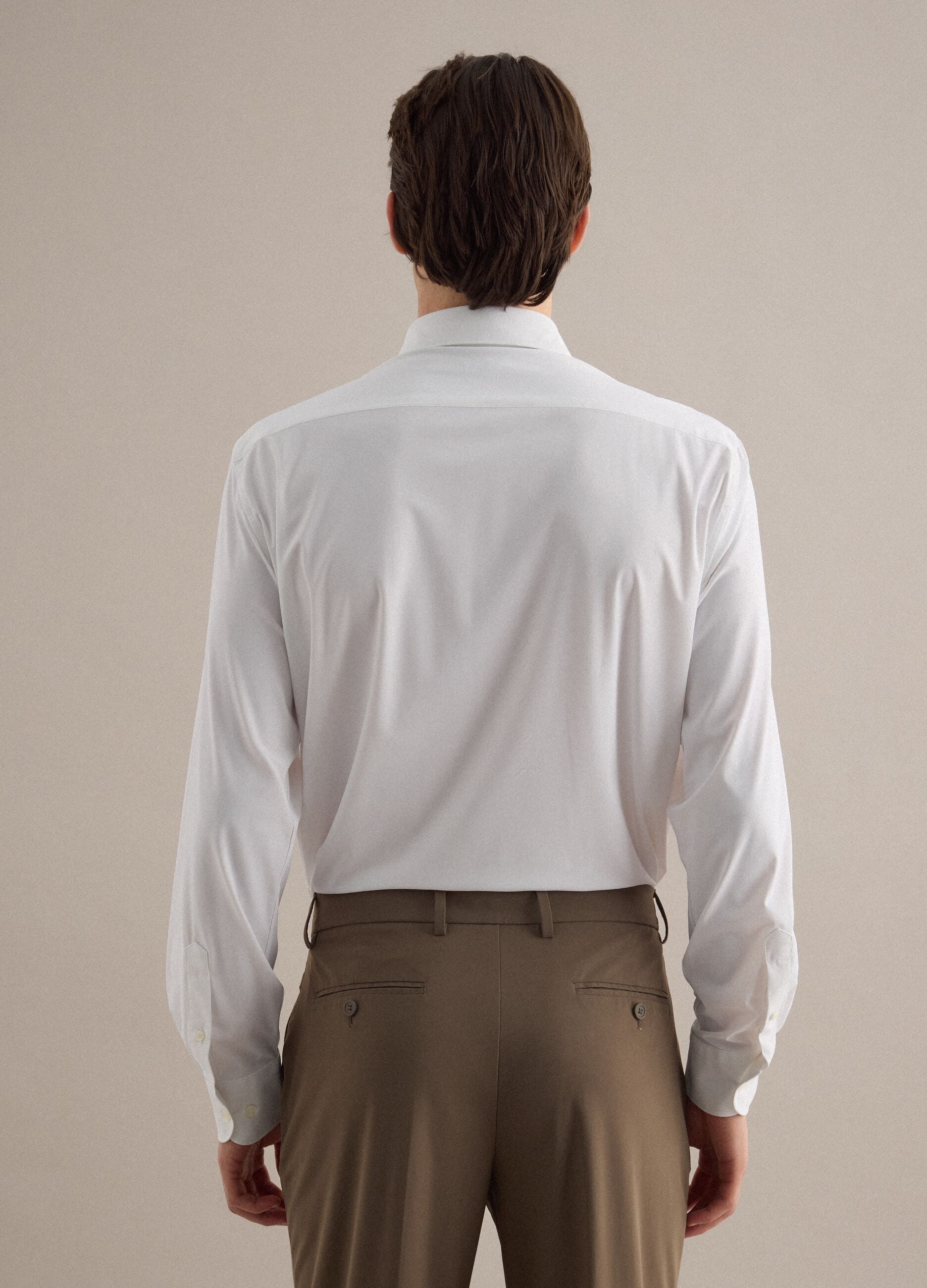 White Slim Fit Long Sleeve Shirt with Classic Collar